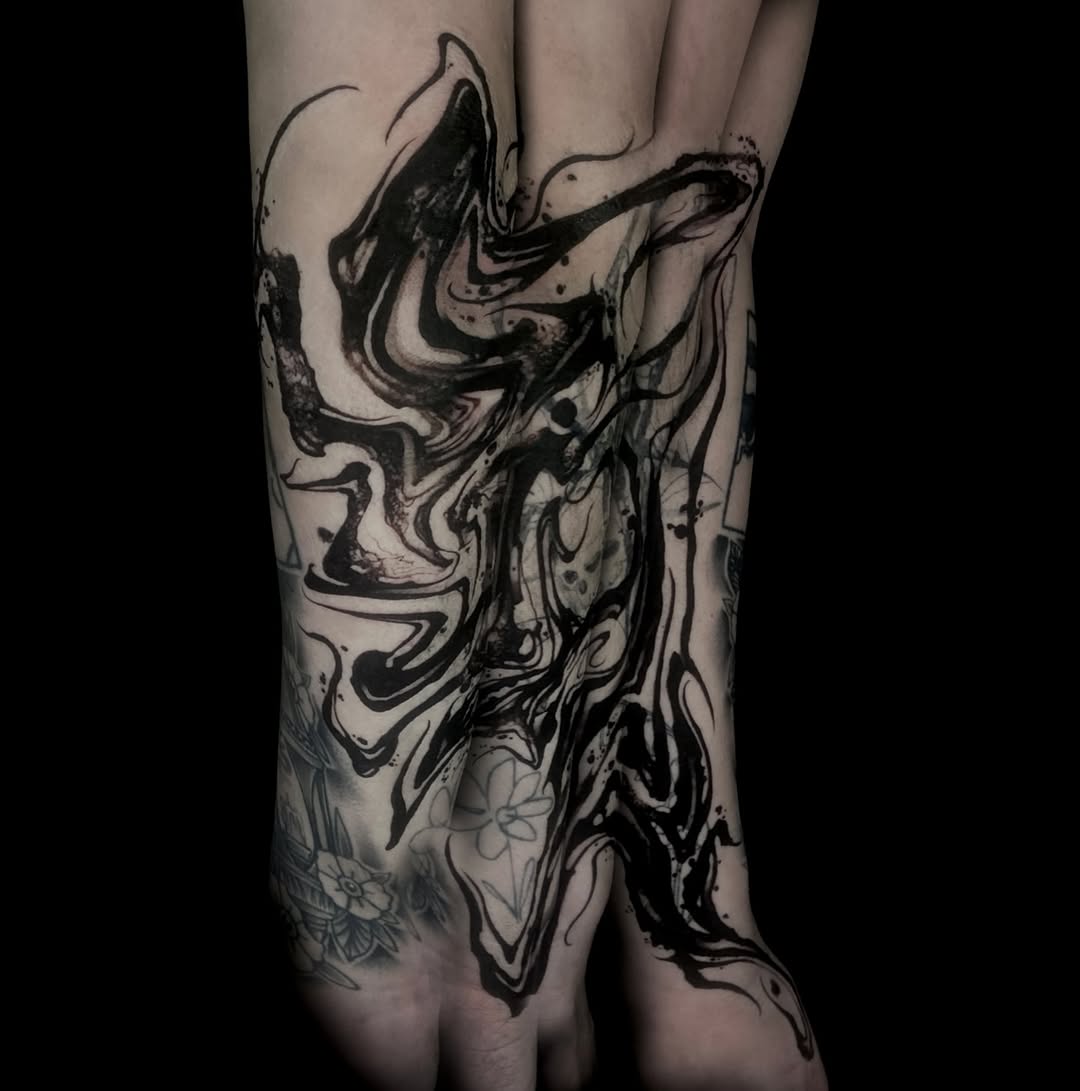 Tattoo by @baptism_black โ blackwork, trash_polka