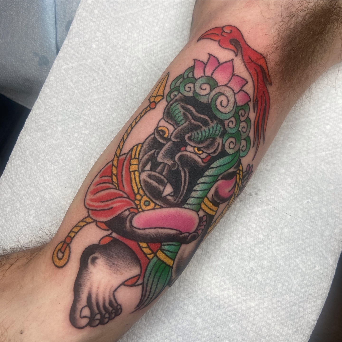Ganesha American traditional tattoo on the forearm by nicholas mcevoy, Boston, Massachusetts