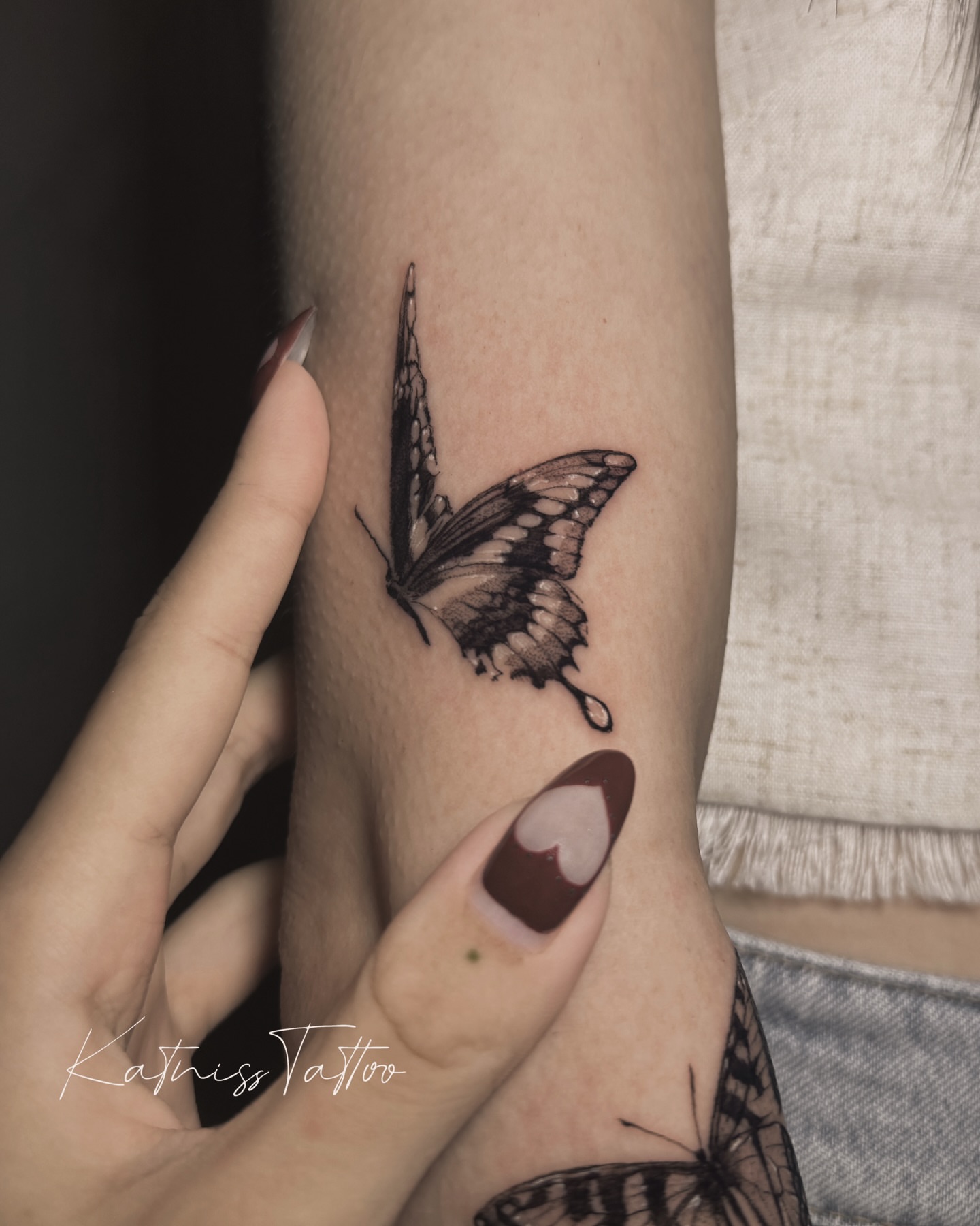 Butterfly black and grey tattoo on the forearm by 𝙆𝙖𝙩𝙣𝙞𝙨𝙨