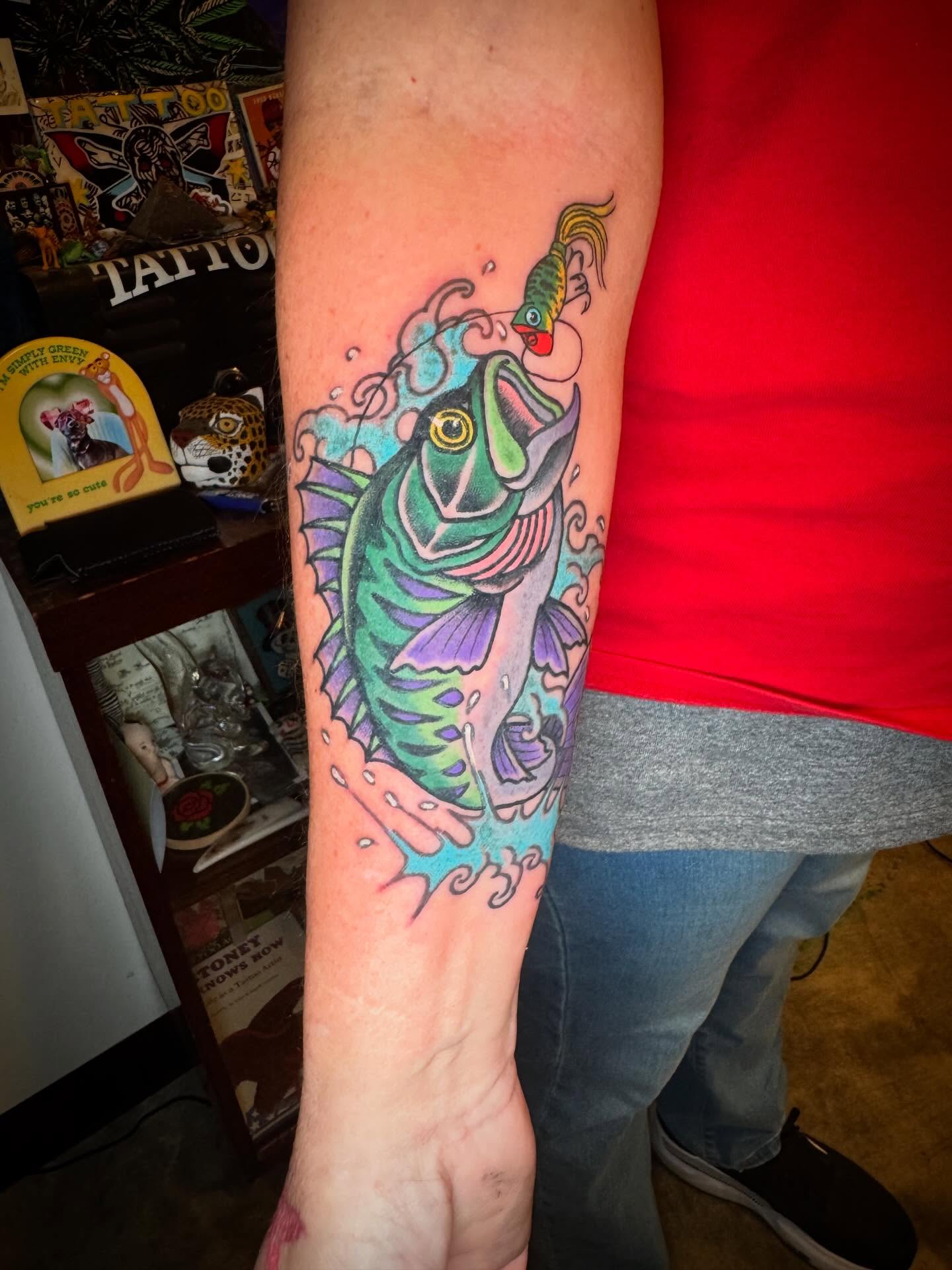 Fish new school tattoo on the forearm by j Smalley