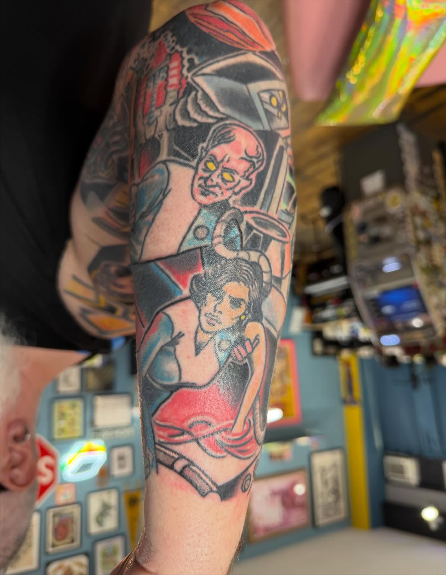 Tattoo by @cyborgbrains — american_traditional, dotwork