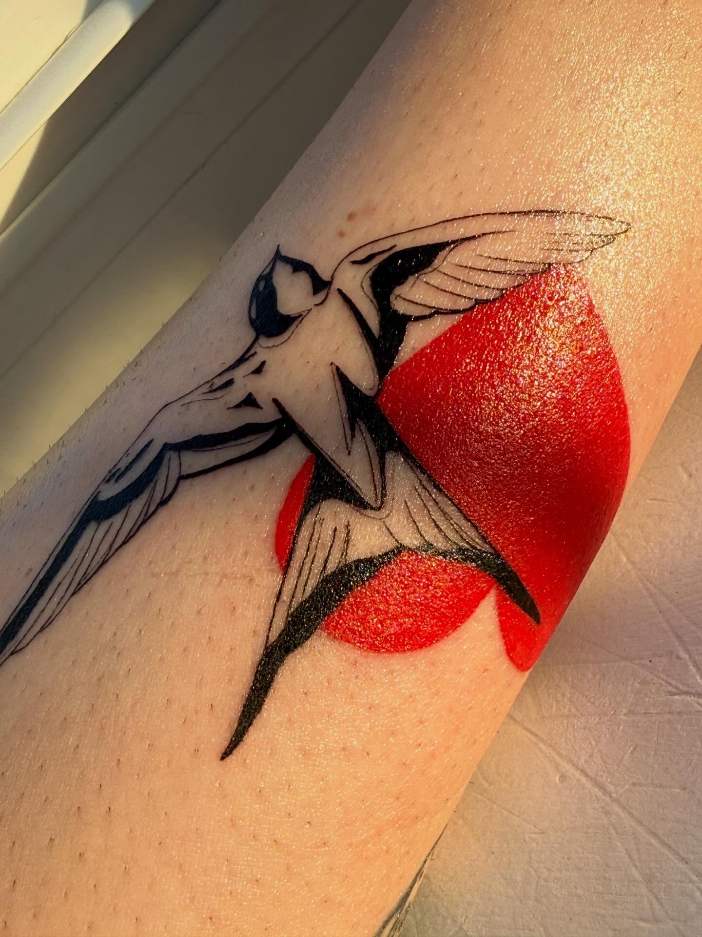 Swallow and heart American traditional tattoo on the forearm by Michela's Tattoo's