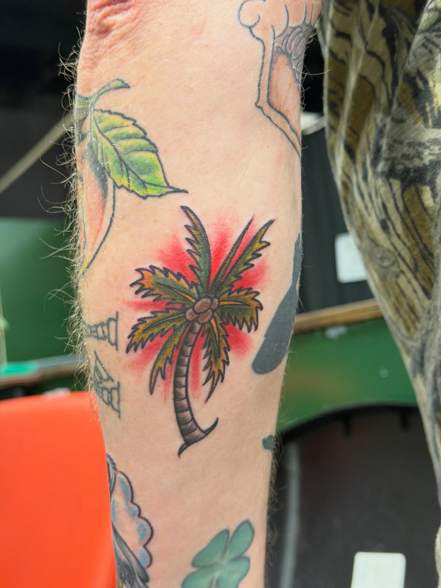 Palm tree American traditional tattoo on the forearm by Squid