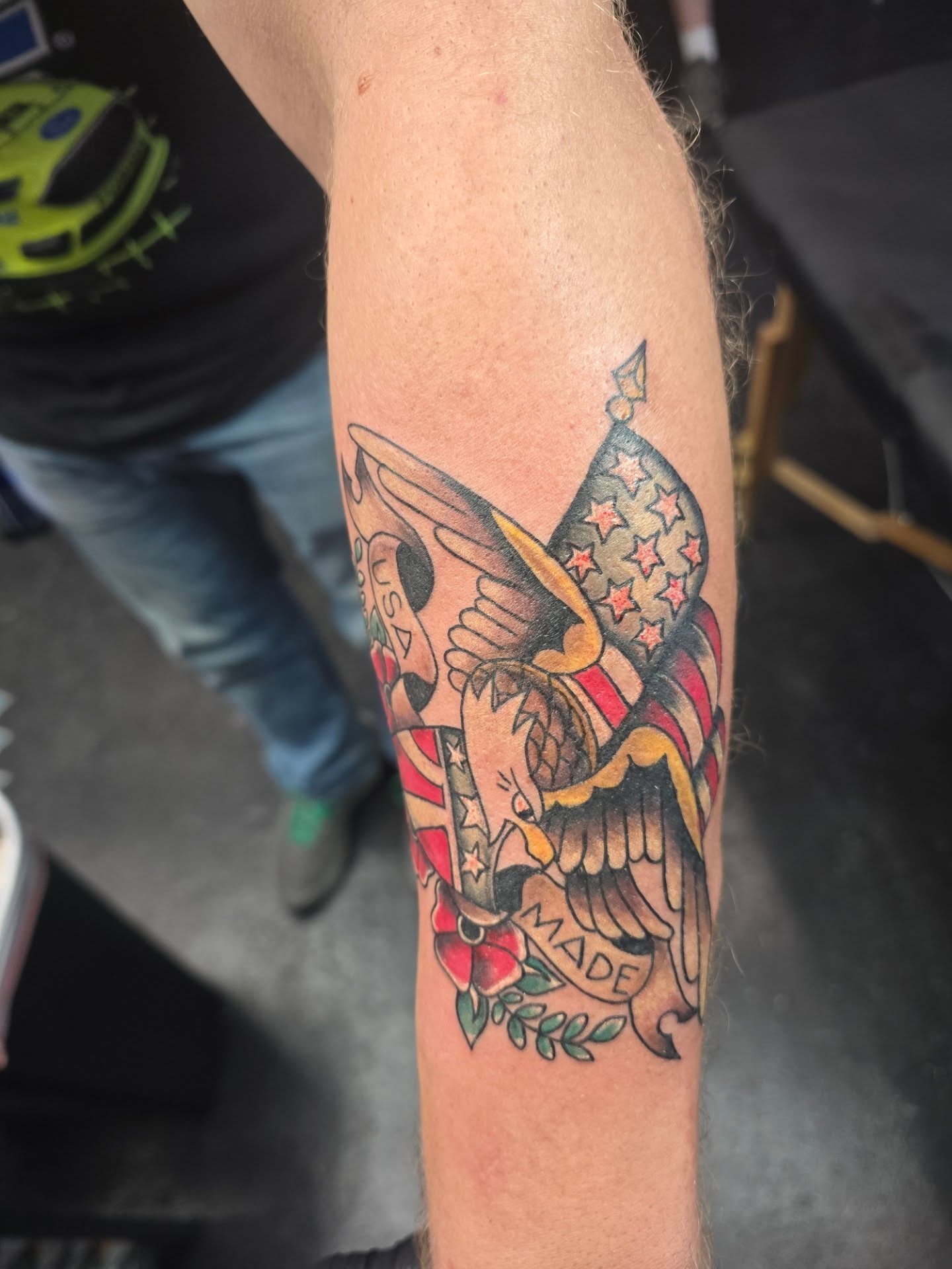 American eagle American traditional tattoo on the forearm by Maddox Kitson🕷