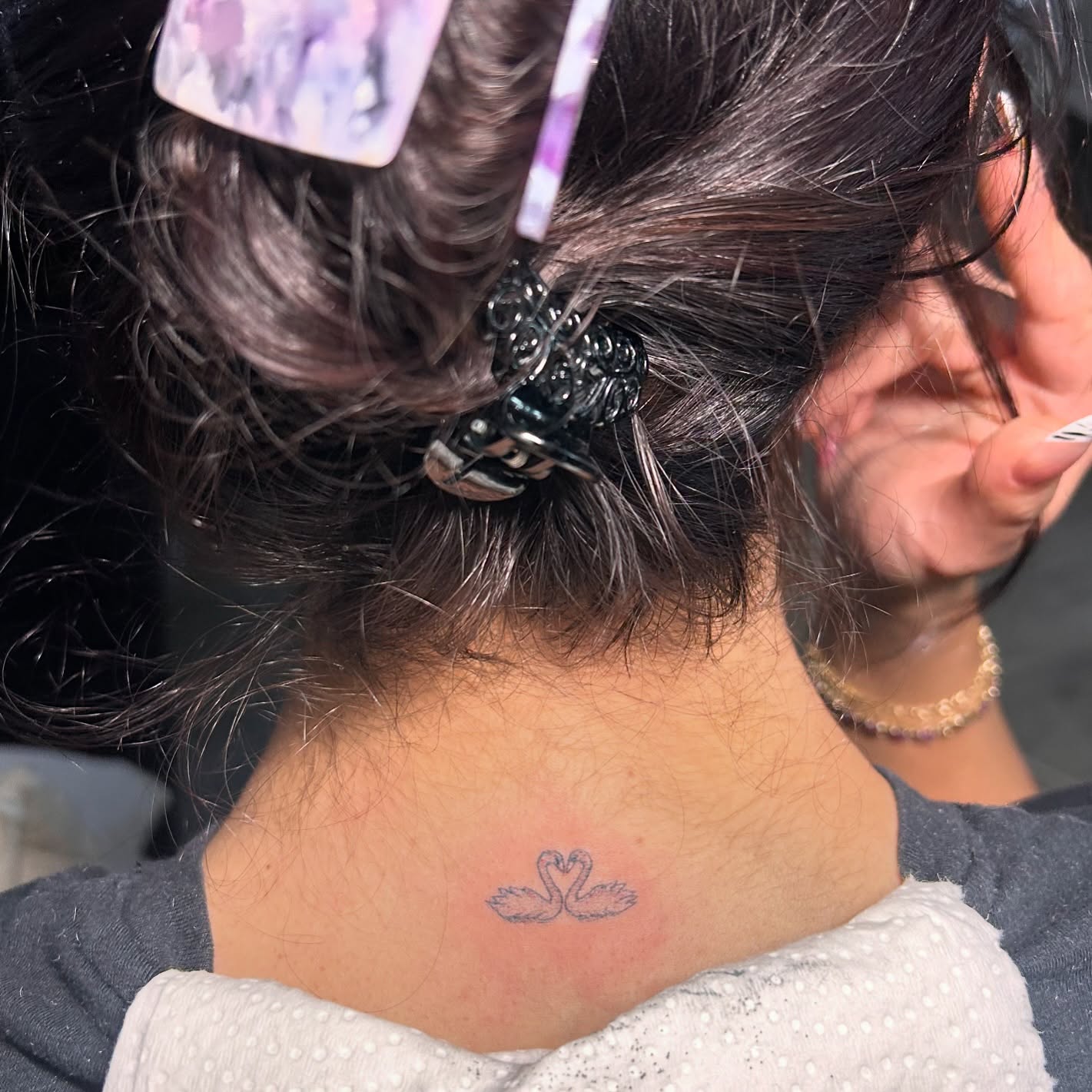 Swans black and grey tattoo on the neck by Star Tattoos ⚜️