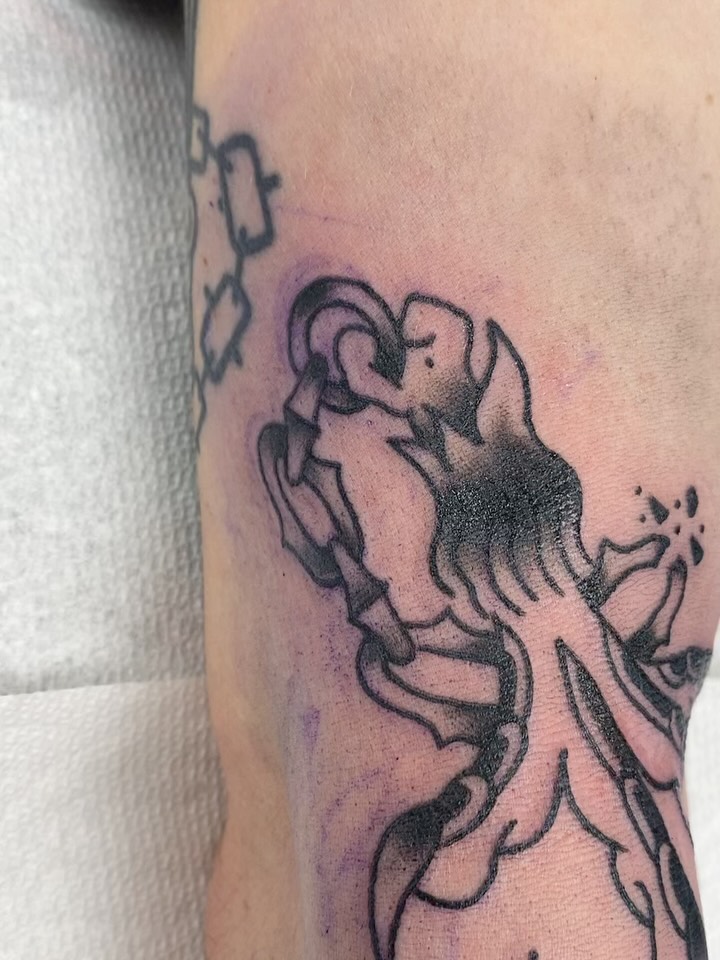 Tattoo by @meadowzmodificationz — black_and_grey