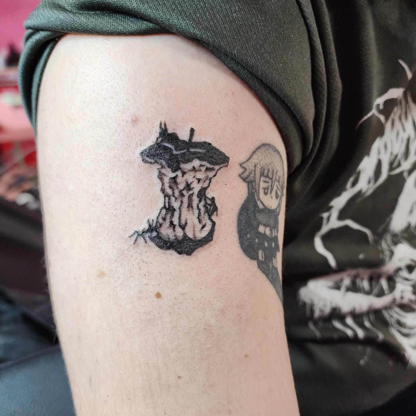 Tree stump black and grey tattoo on the forearm by K.F. Golden