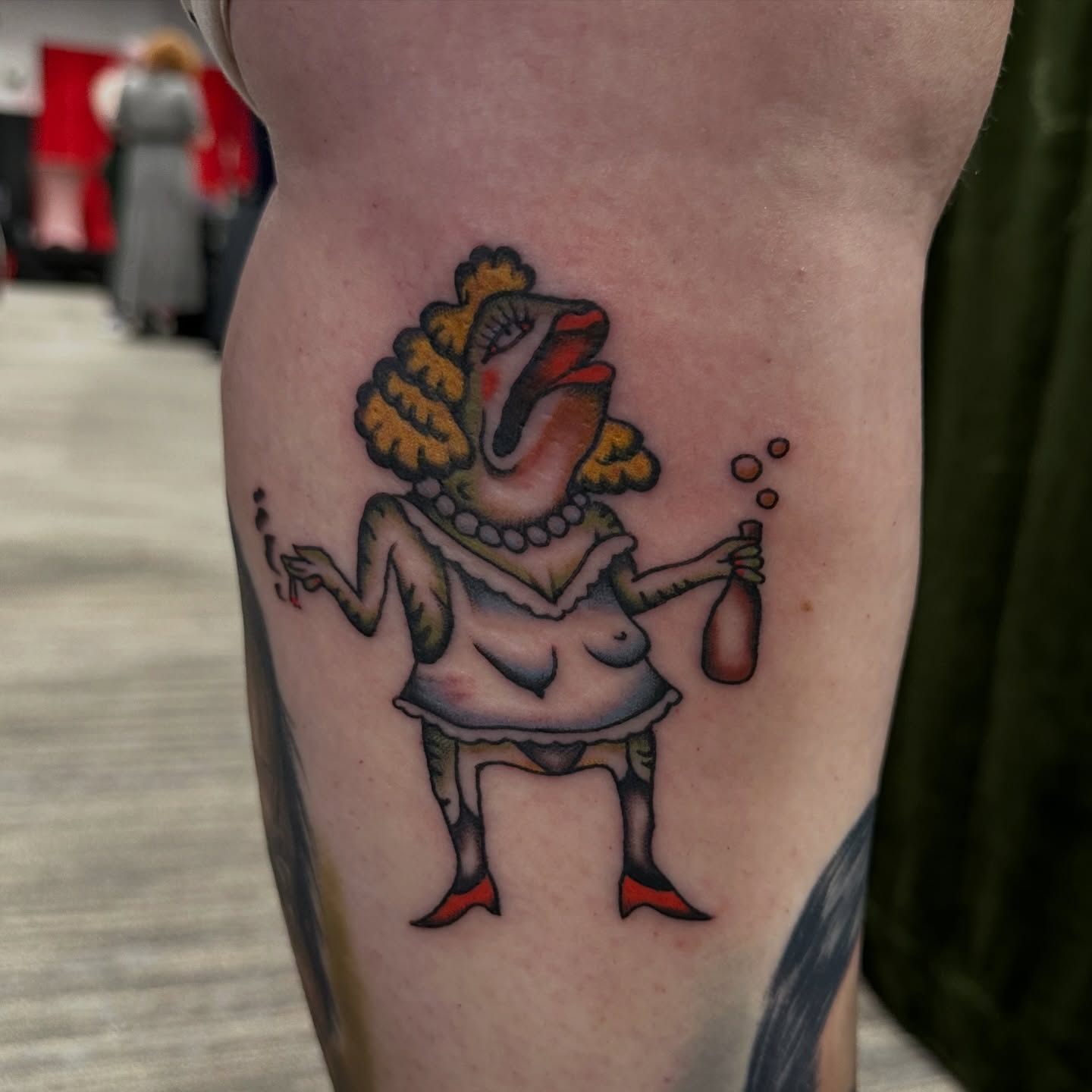 Clown American traditional tattoo on the thigh by Max Peterson