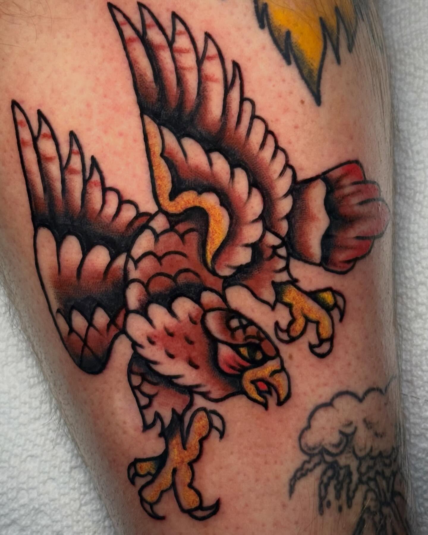 Eagle American traditional tattoo on the forearm by Ty Elias