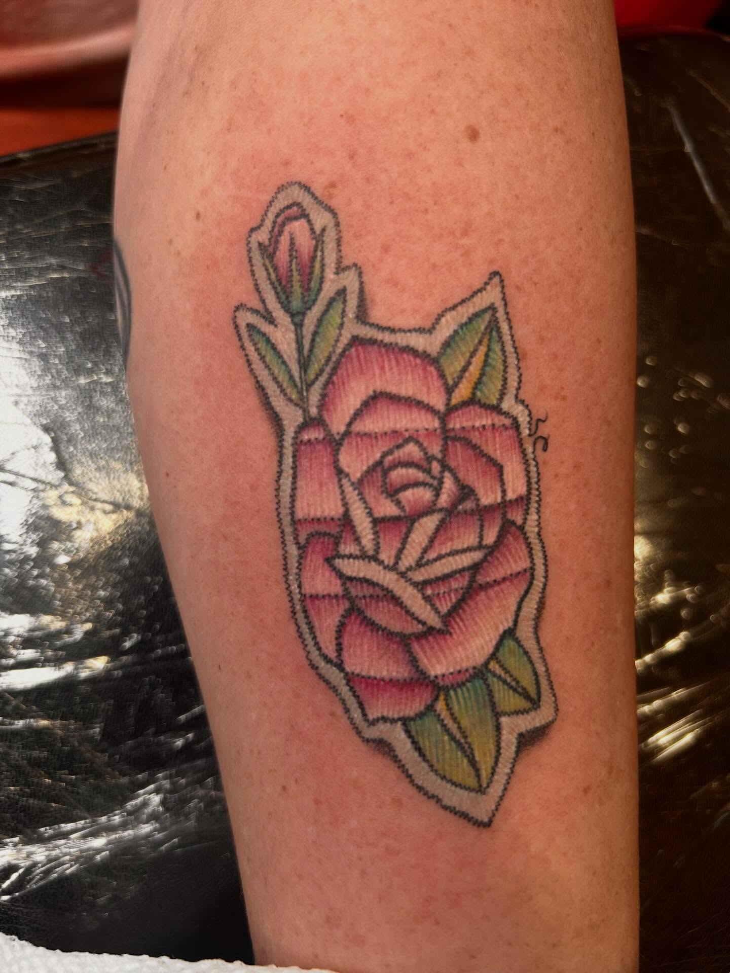 Rose American traditional tattoo on the forearm by Big Mar, Rocky Hill, Connecticut