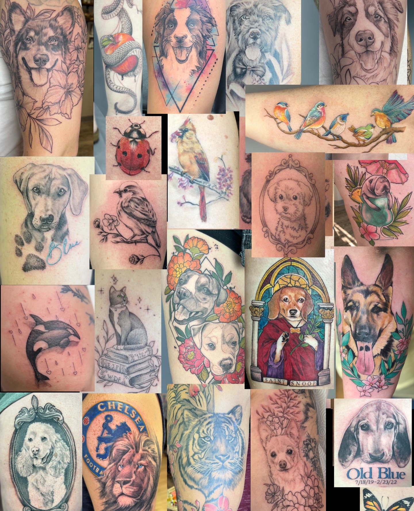 Dog portraits realism tattoo on the upper arm by Dani Fried Tattoos