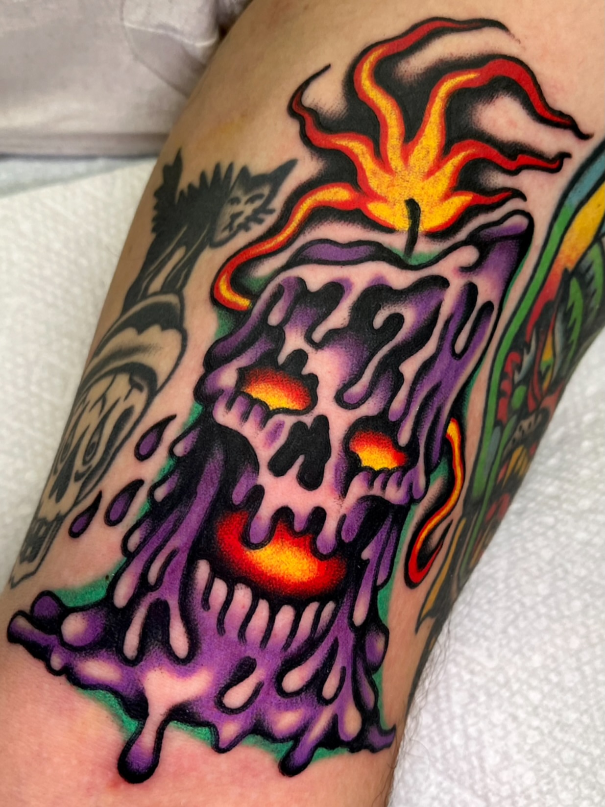 Melting skull American traditional tattoo on the forearm by π΅ππππ π¬ππππ