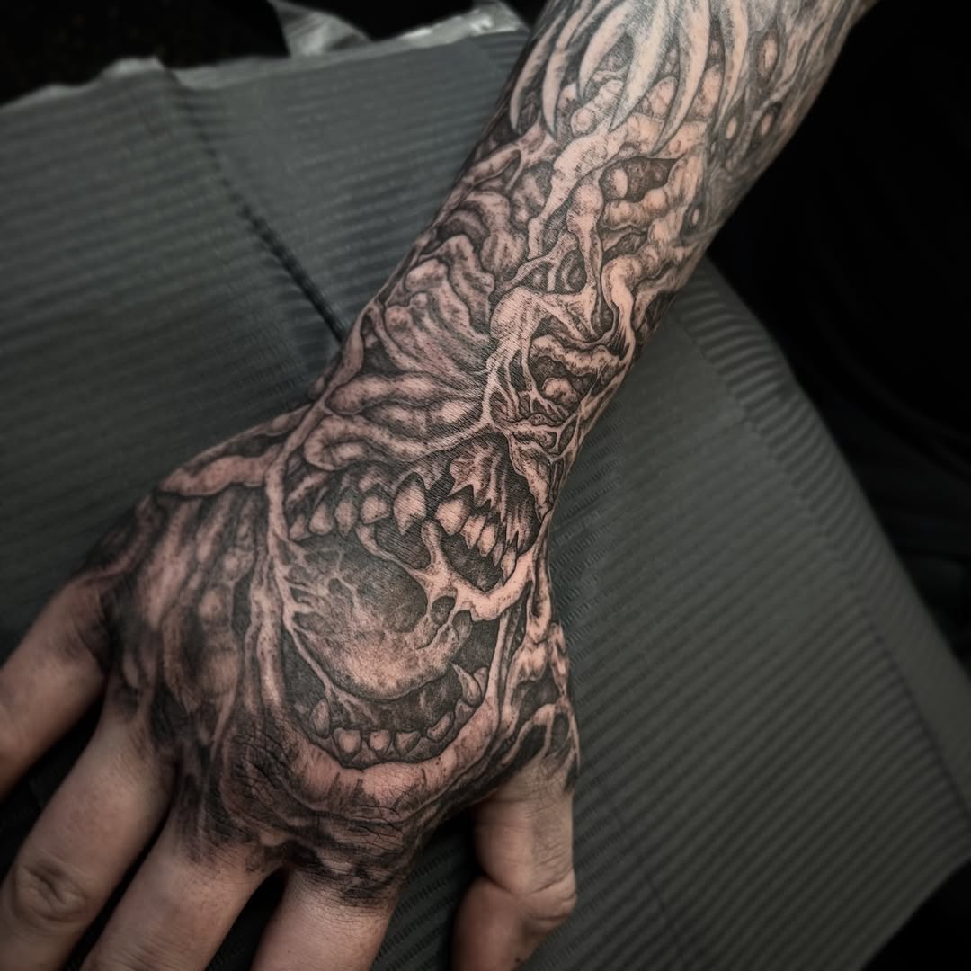 Tattoo by @kyleblacktattoos — black_and_grey, dark_realism