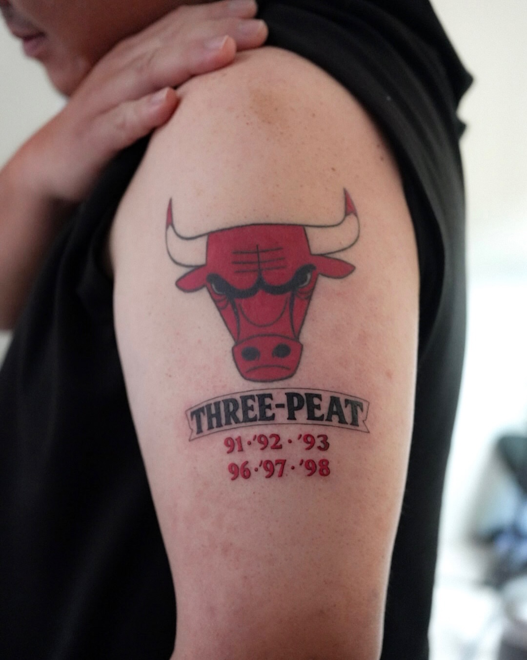Chicago bulls three-peat American traditional tattoo by Joy, Gold Coast, Queensland