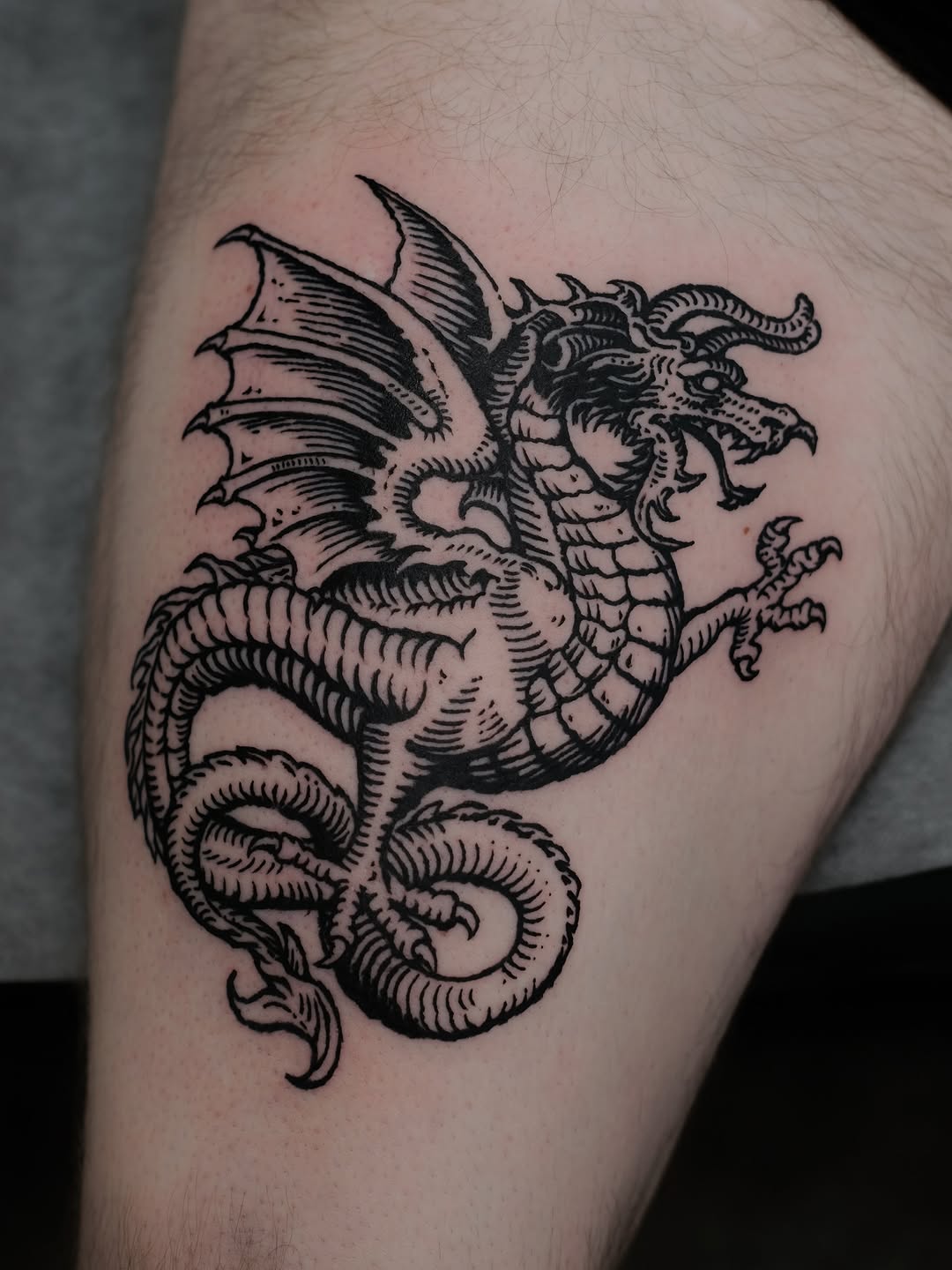 Tattoo by @florawoodcut — blackwork, illustrative