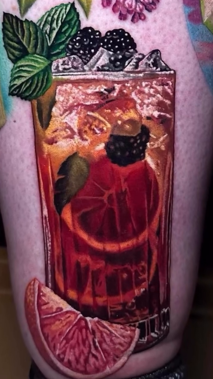 Cocktail with fruit realism tattoo by color realism tattoos by gela✨