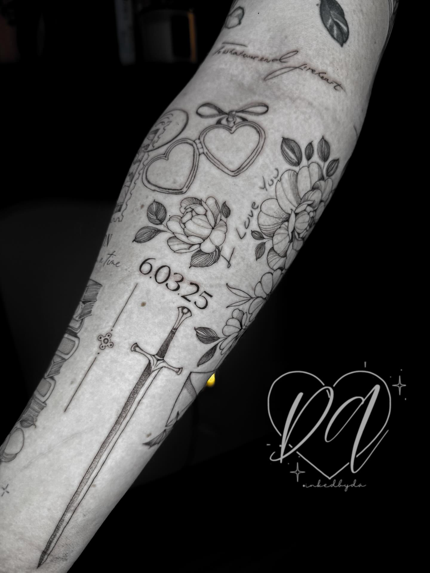 Wedding date black and grey tattoo on the forearm by Dalton Alexandria