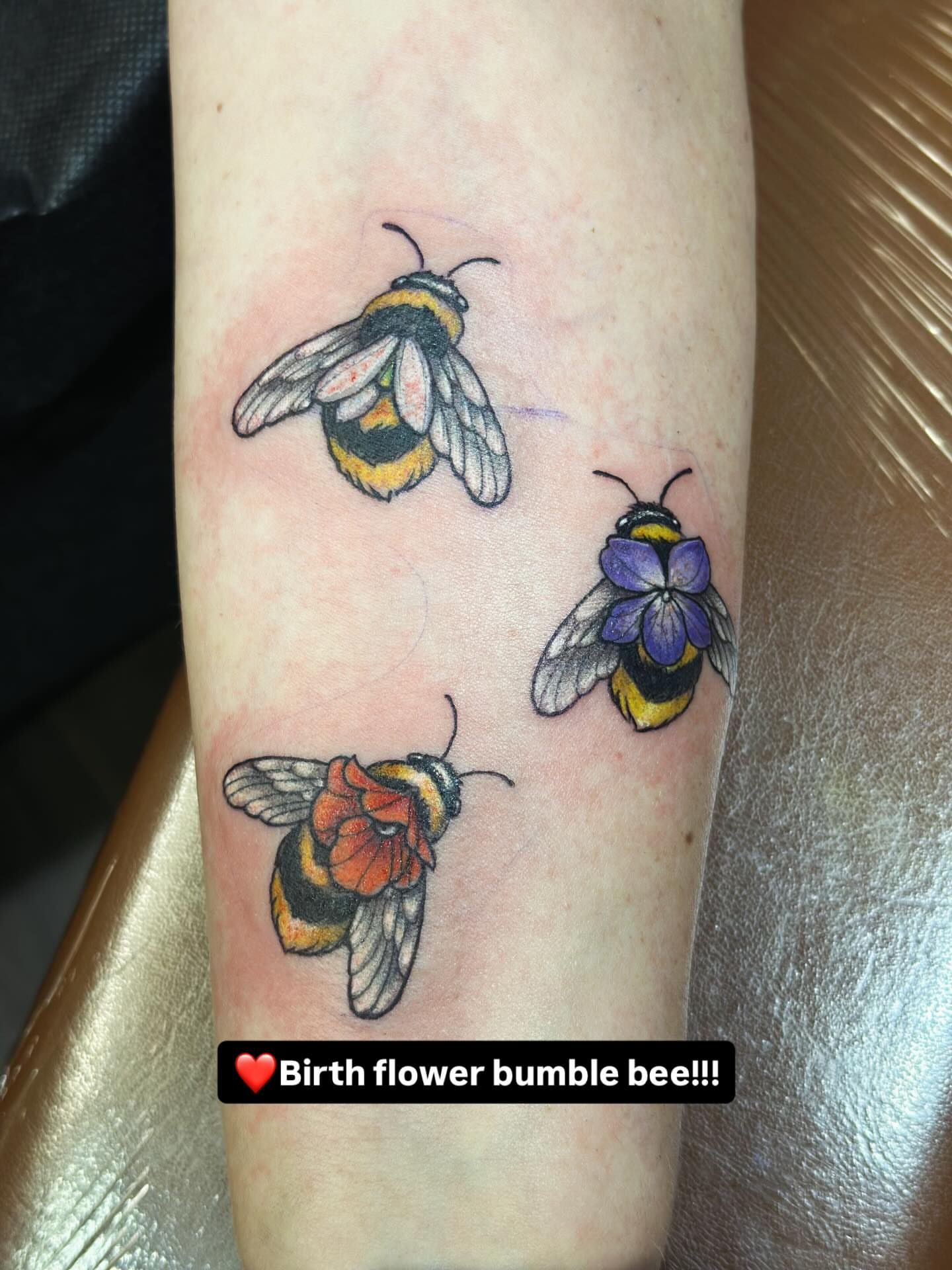 Bumble bee American traditional tattoo on the forearm by Teddi Bird