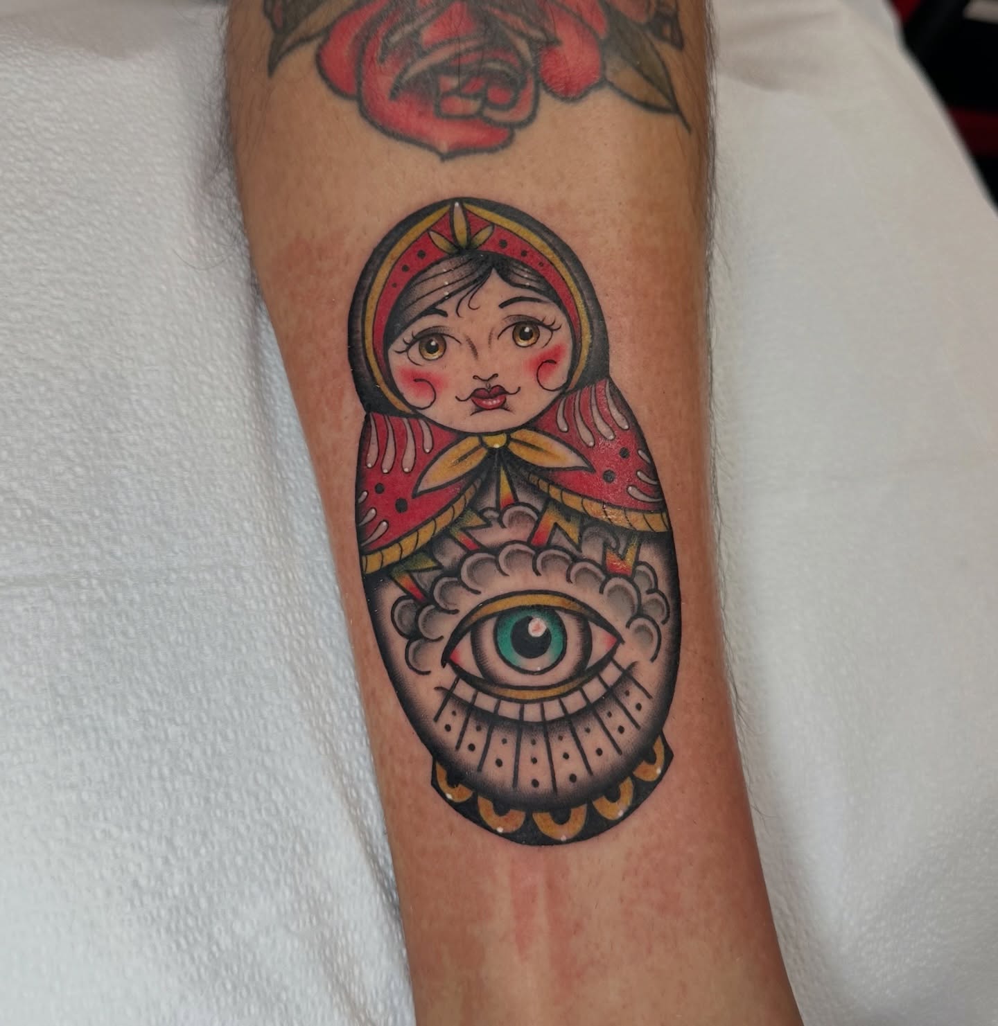 Matryoshka doll American traditional tattoo on the forearm by Fabian💉 Tattoo artist