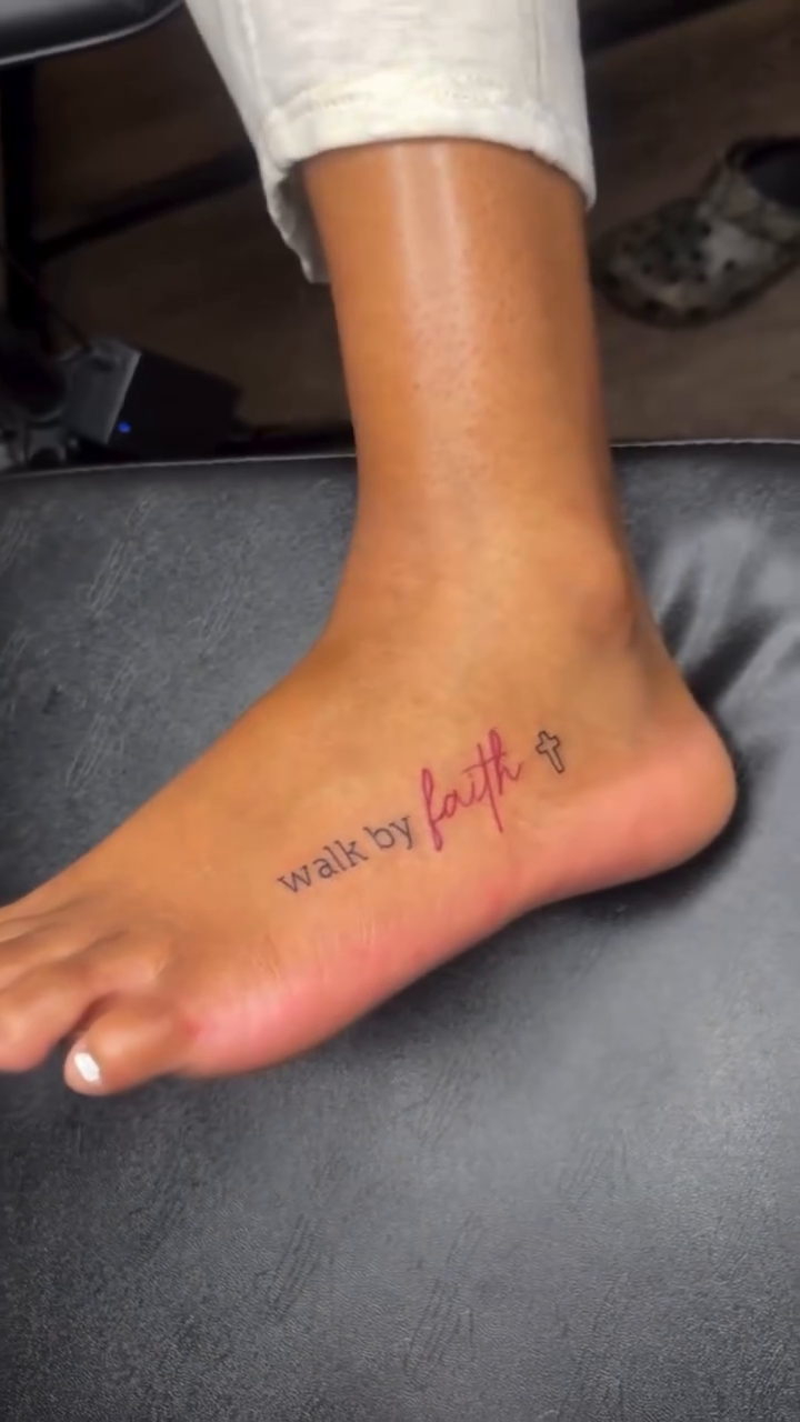 Walk by faith tattoo on foot lettering tattoo on the foot by Barbie Mari ๐
โญ๏ธ