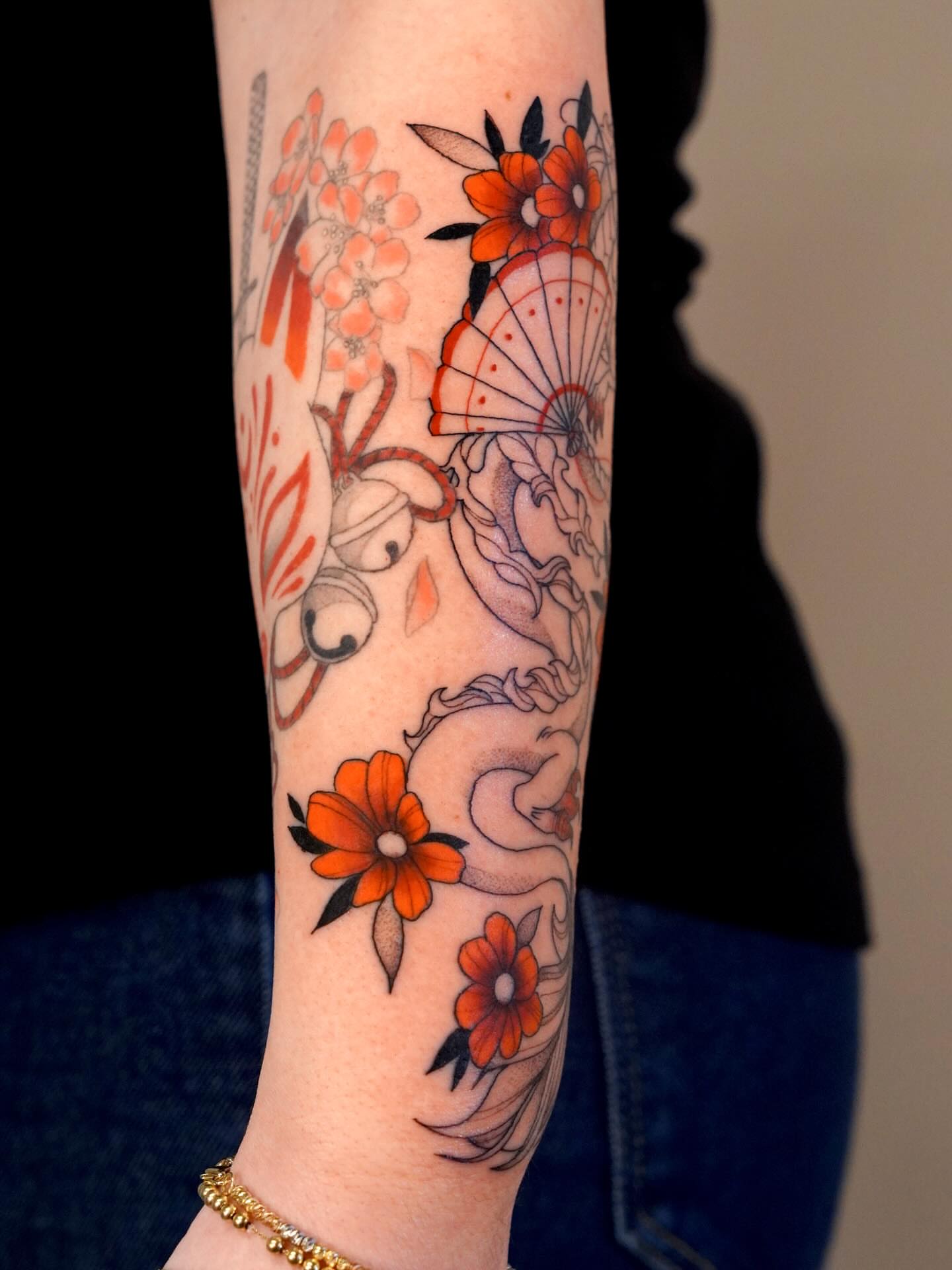 Flowers and butterfly new school tattoo on the forearm by Marianna D D King