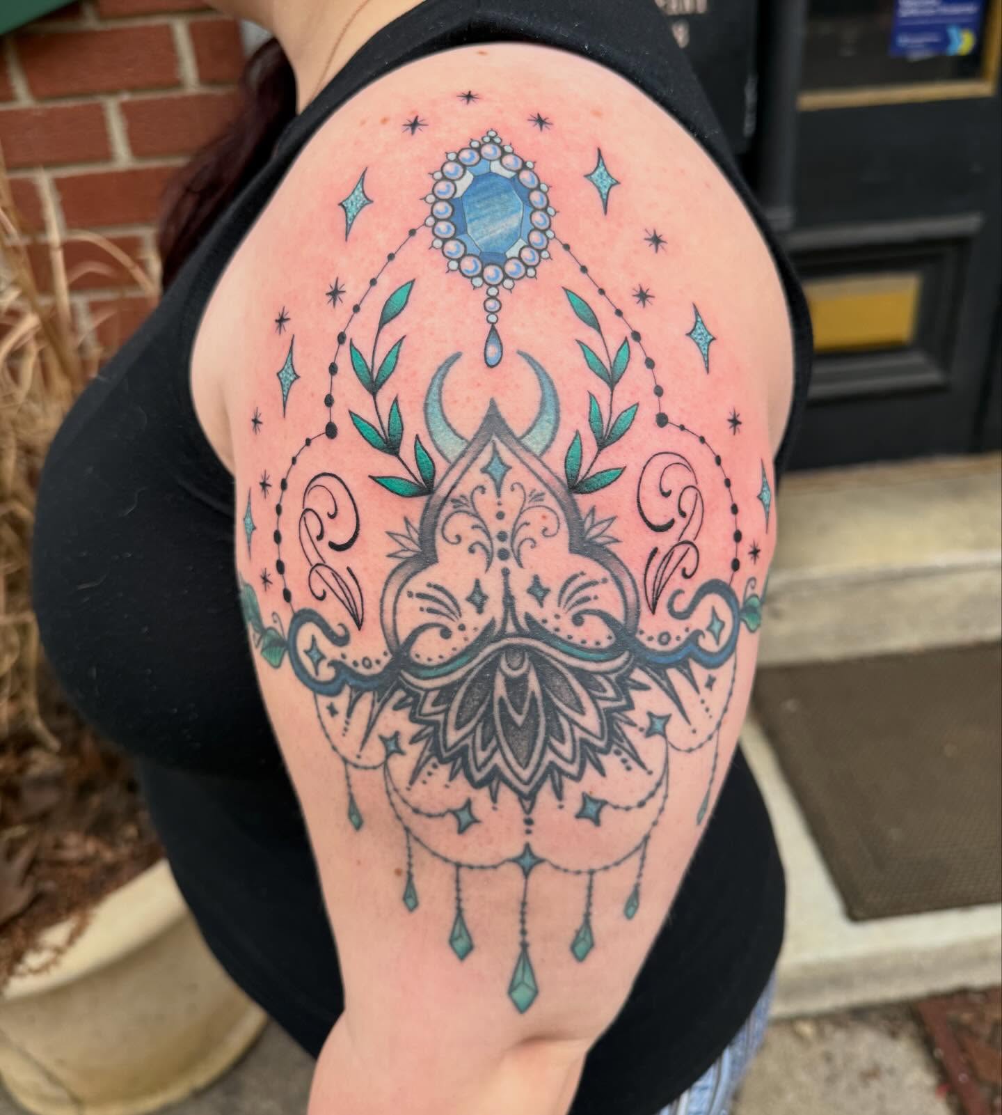 Mandala geometric tattoo on the shoulder by Liz Glitz - Philadelphia Tattoo Artist