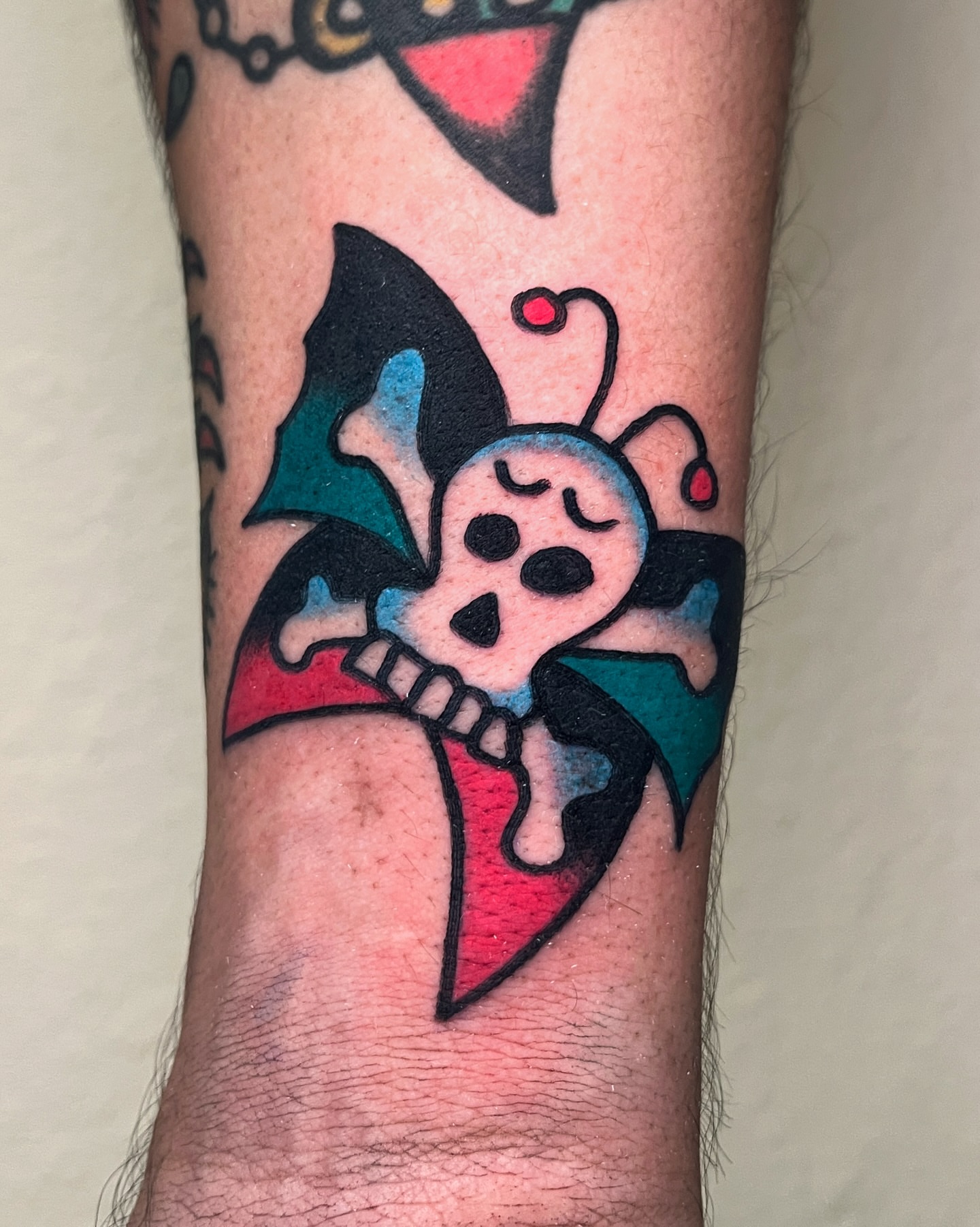 Bat with skull American traditional tattoo on the forearm by Tattoo Dust ☻ Los Angeles