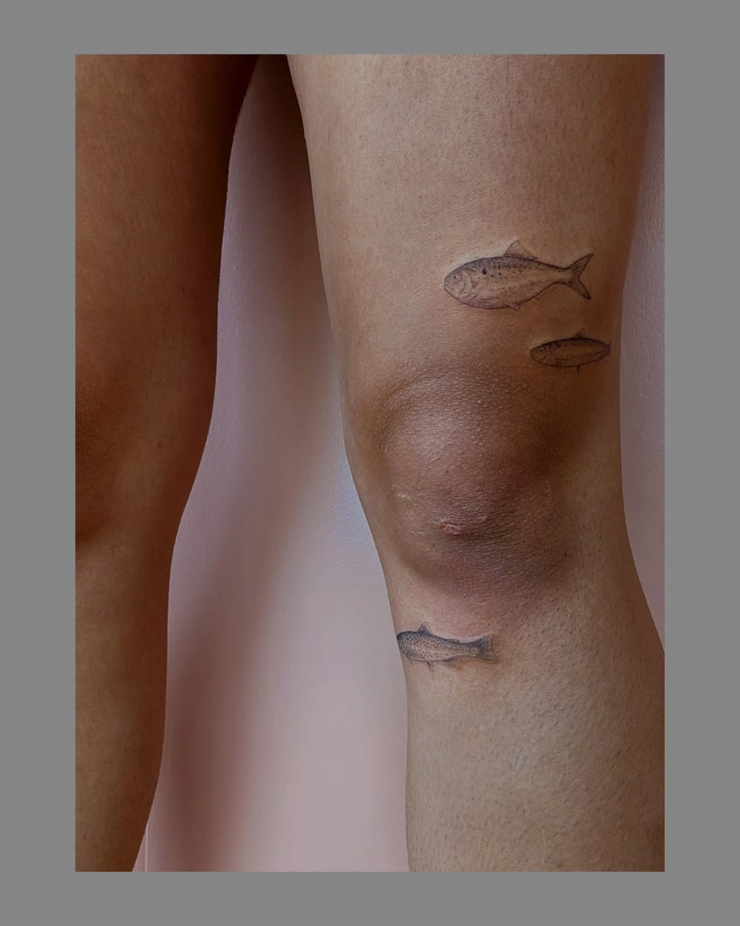 Fish black and grey tattoo on the leg by Marria