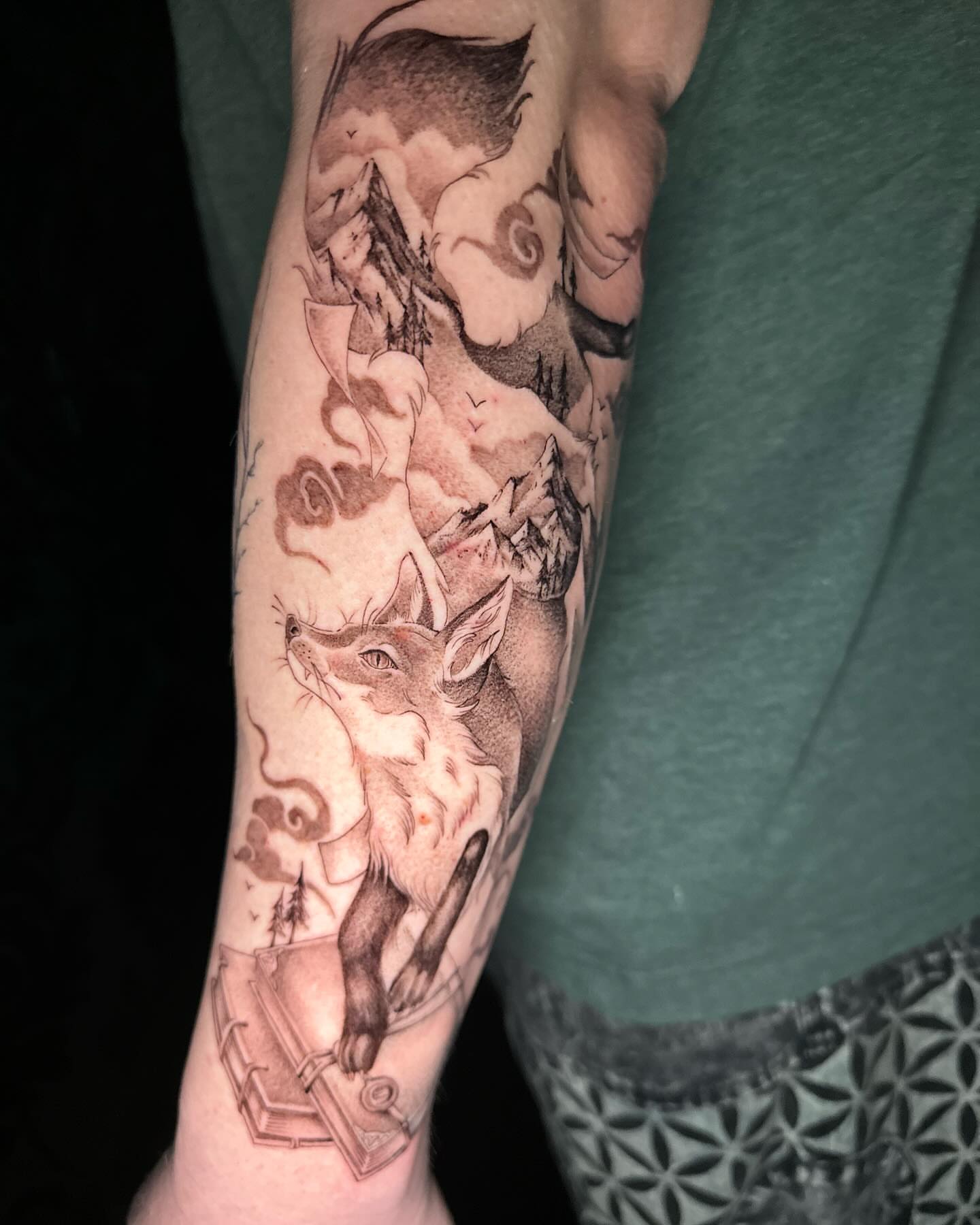 Boar and ship realism tattoo on the forearm by Cassandra Rasper-Beard