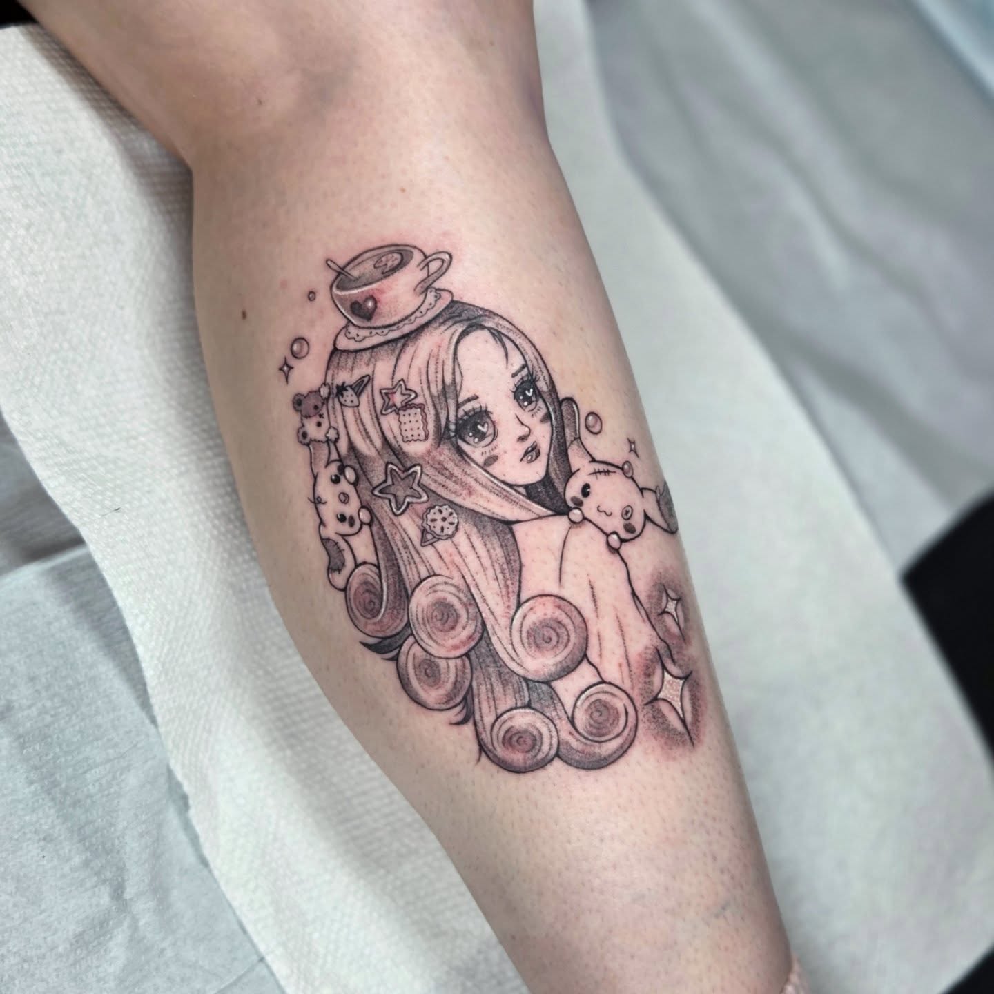 Tattoo by @janinks — anime, dotwork