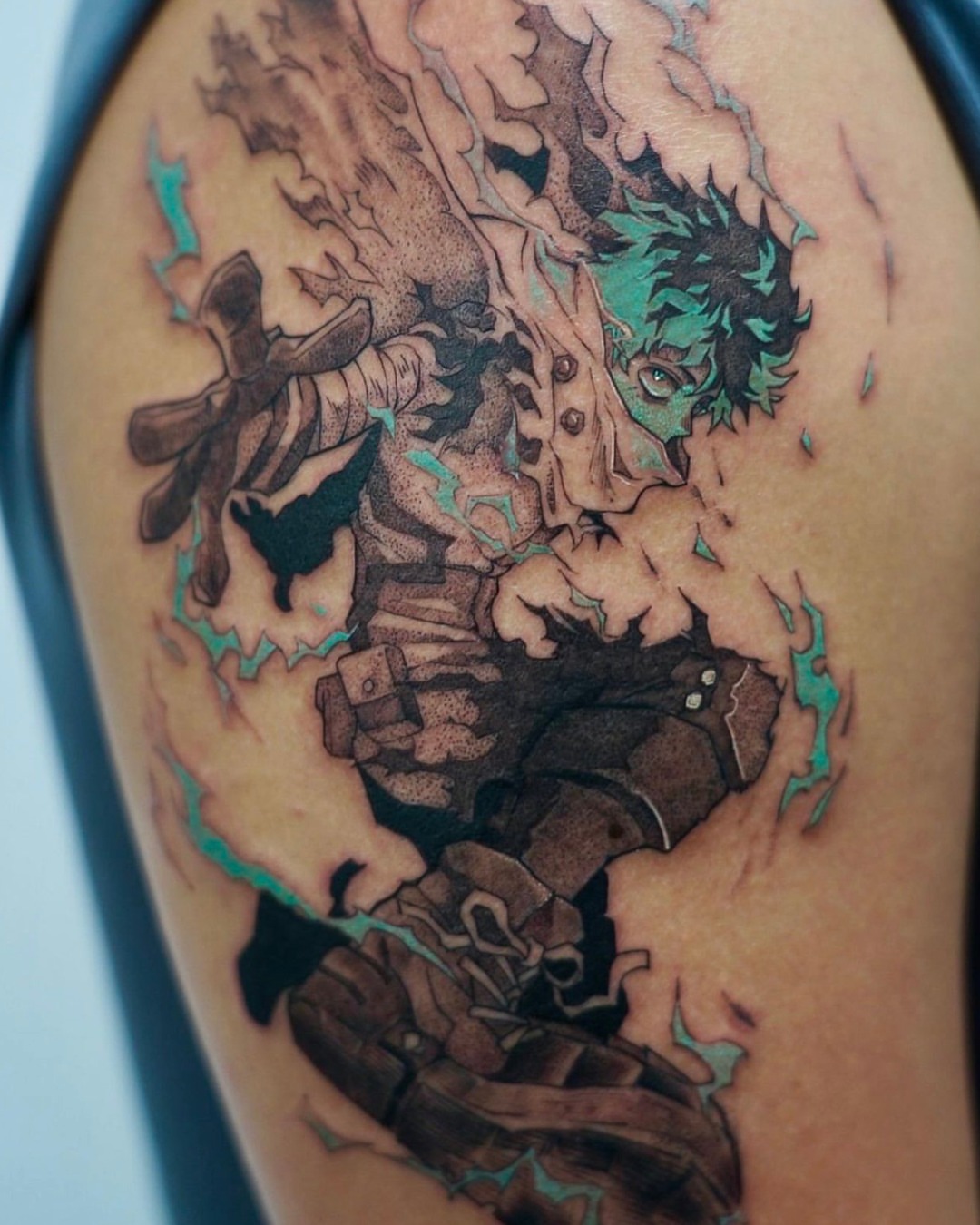 My hero academia character dotwork tattoo on the shoulder by Chris Jang