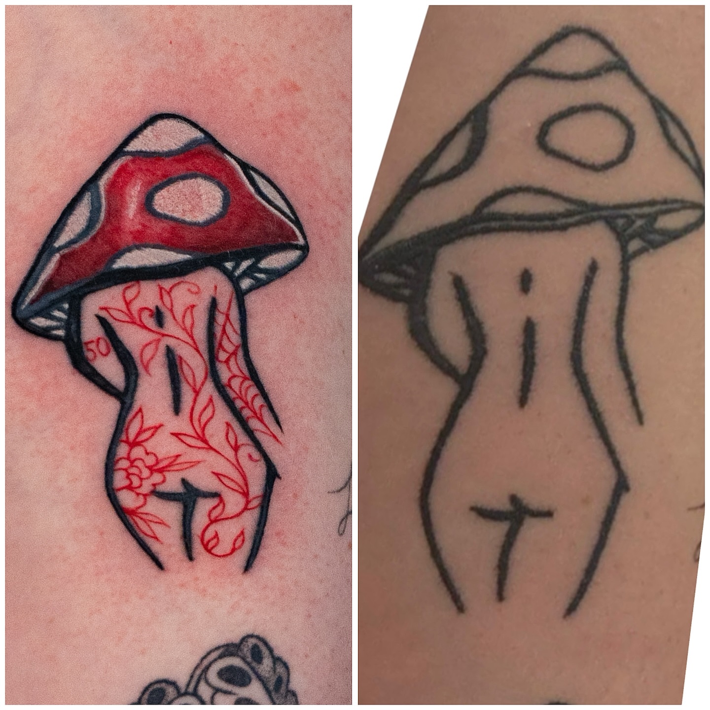 Mushroom American traditional tattoo on the forearm by Kalin, Seattle, Washington