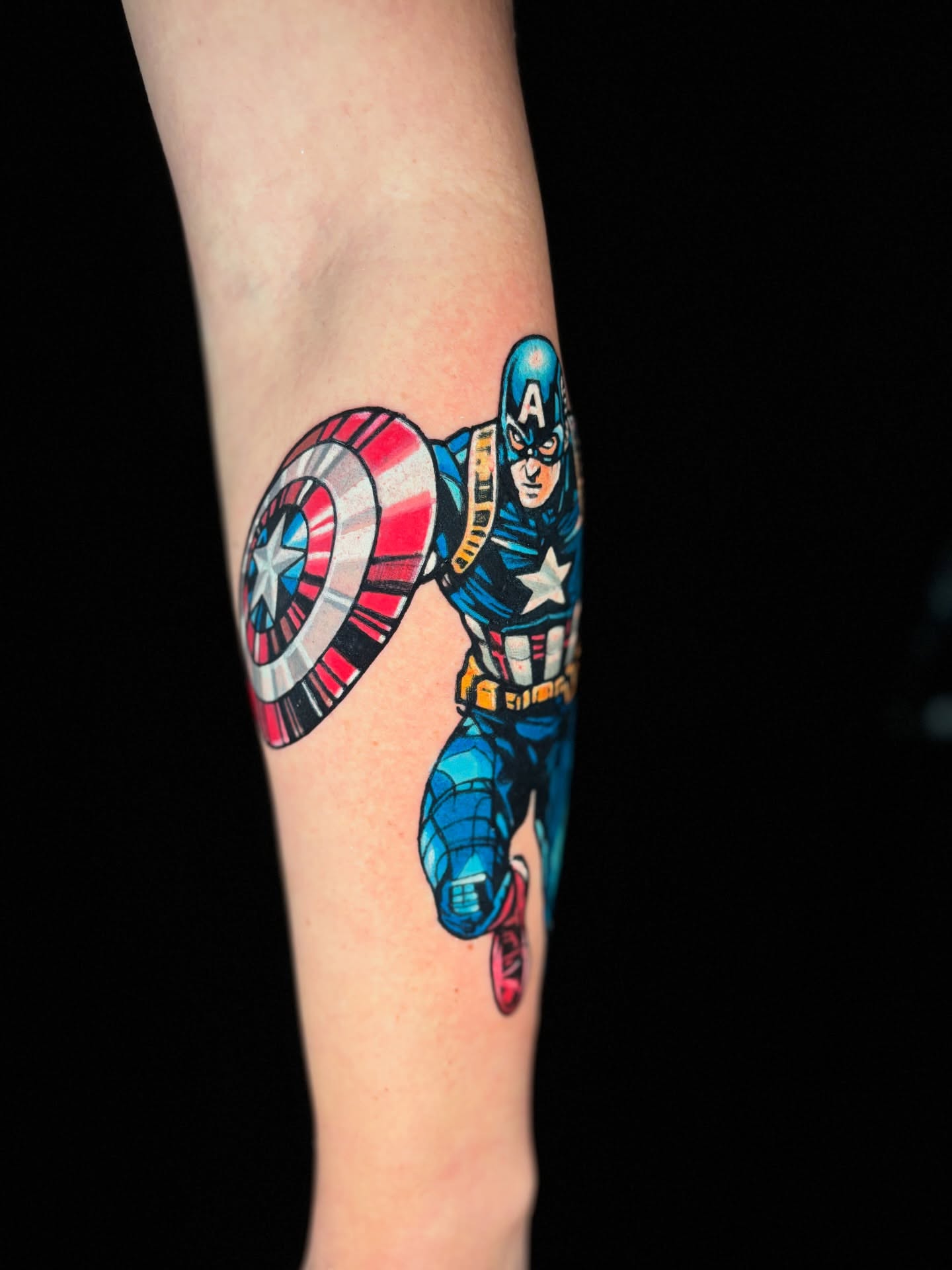 Captain America realism tattoo on the forearm by Yanko Reyes
