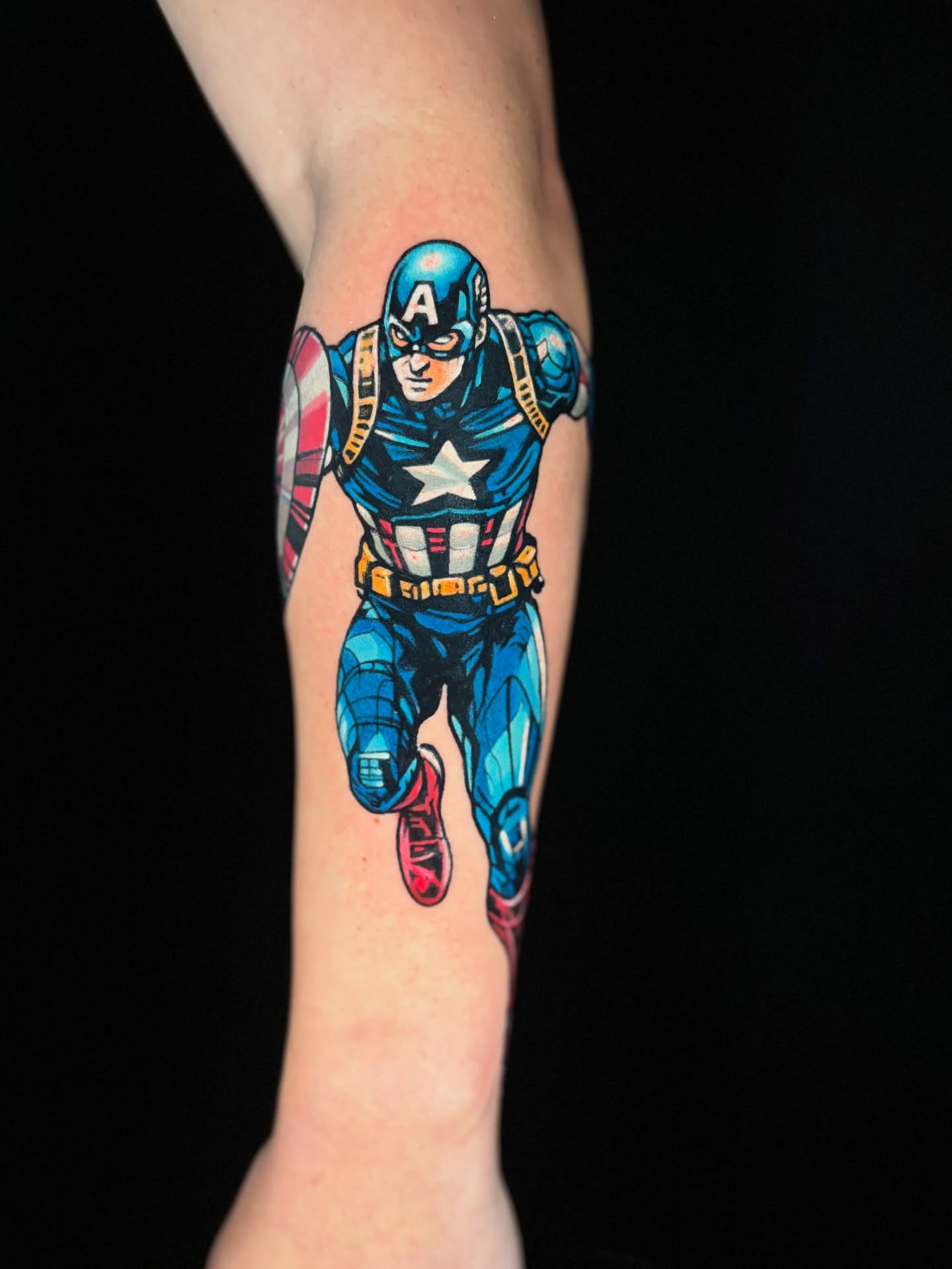 Captain America American traditional tattoo on the forearm by Yanko Reyes