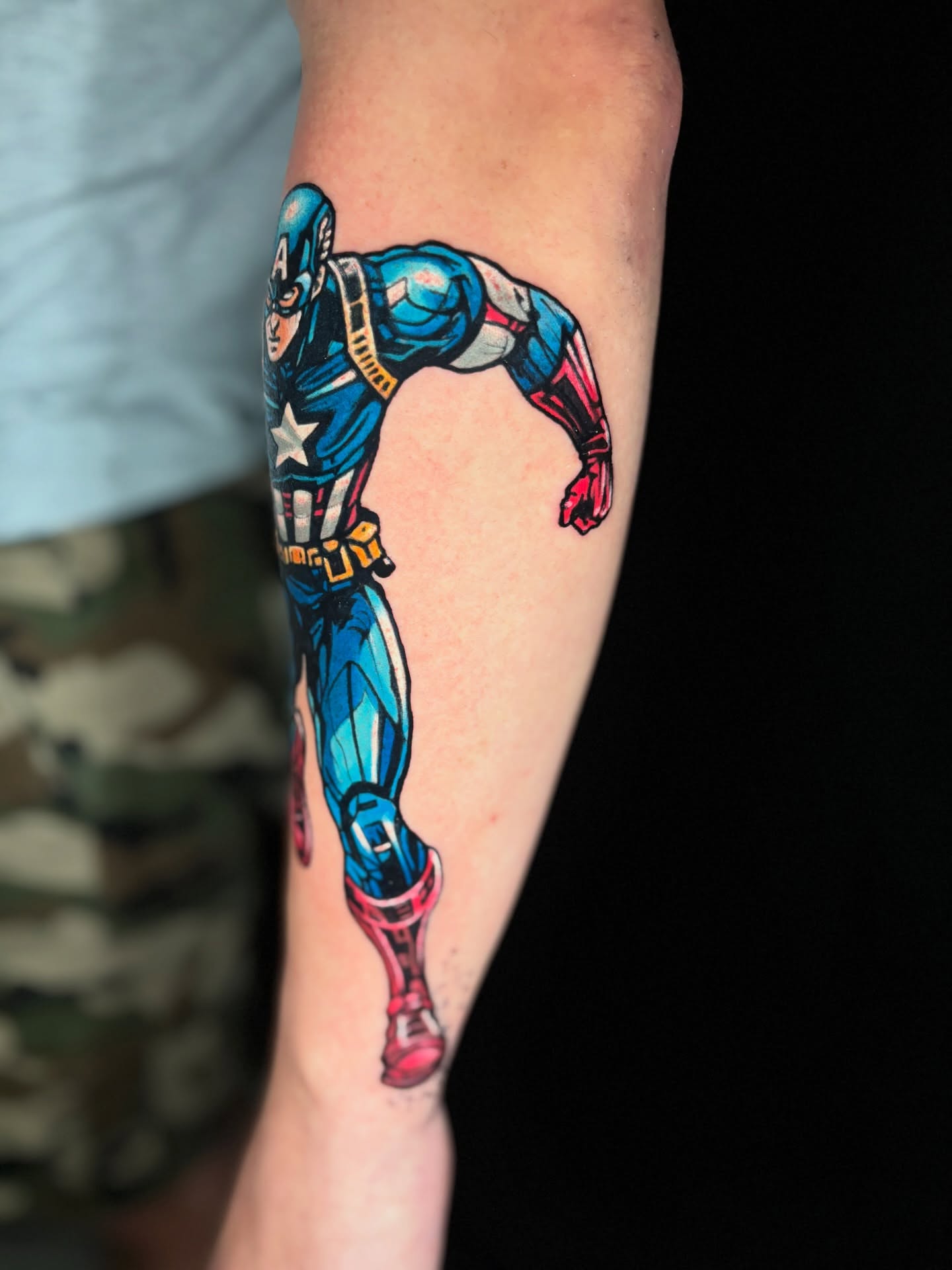 Captain America new school tattoo on the forearm by Yanko Reyes