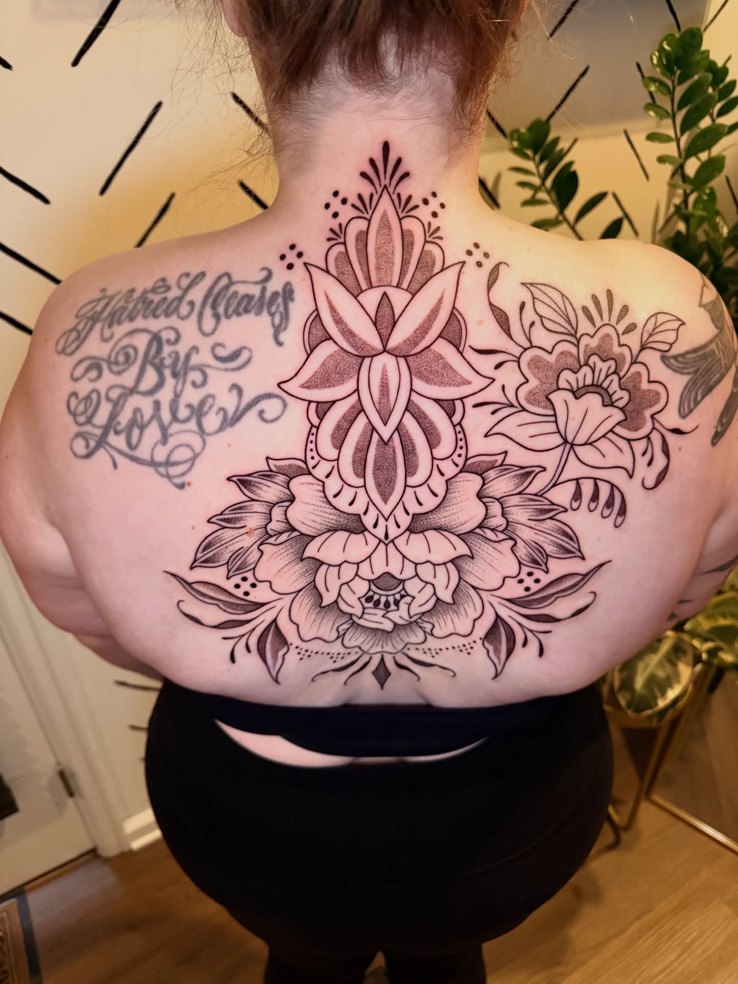Lotus and floral bouquet ornamental tattoo on the back by ππ£ππ€π₯π ππ¦ππ‘π, Lakewood, Colorado