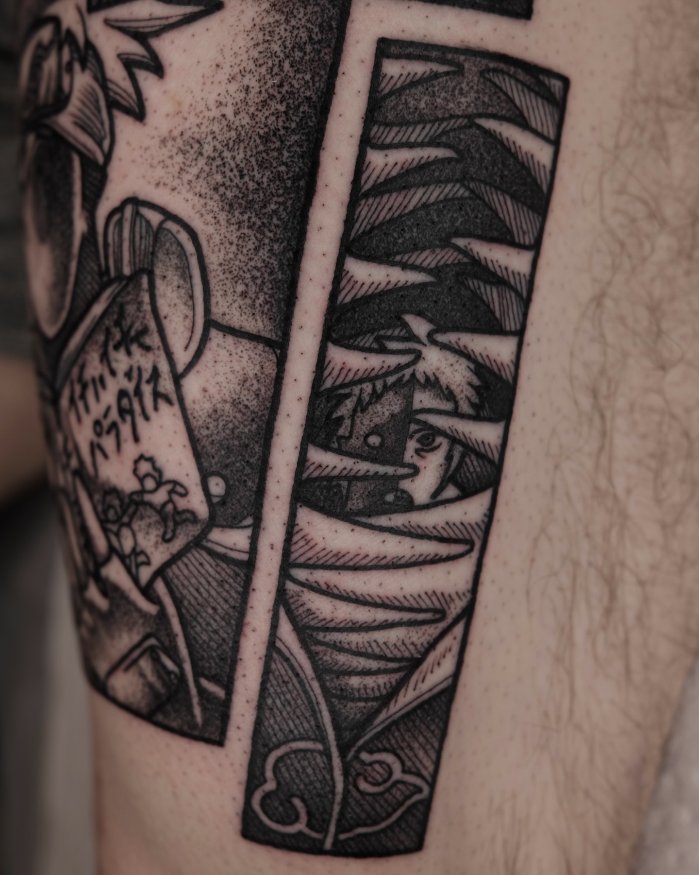 Tattoo by @kylepatricktattoo — dotwork, anime