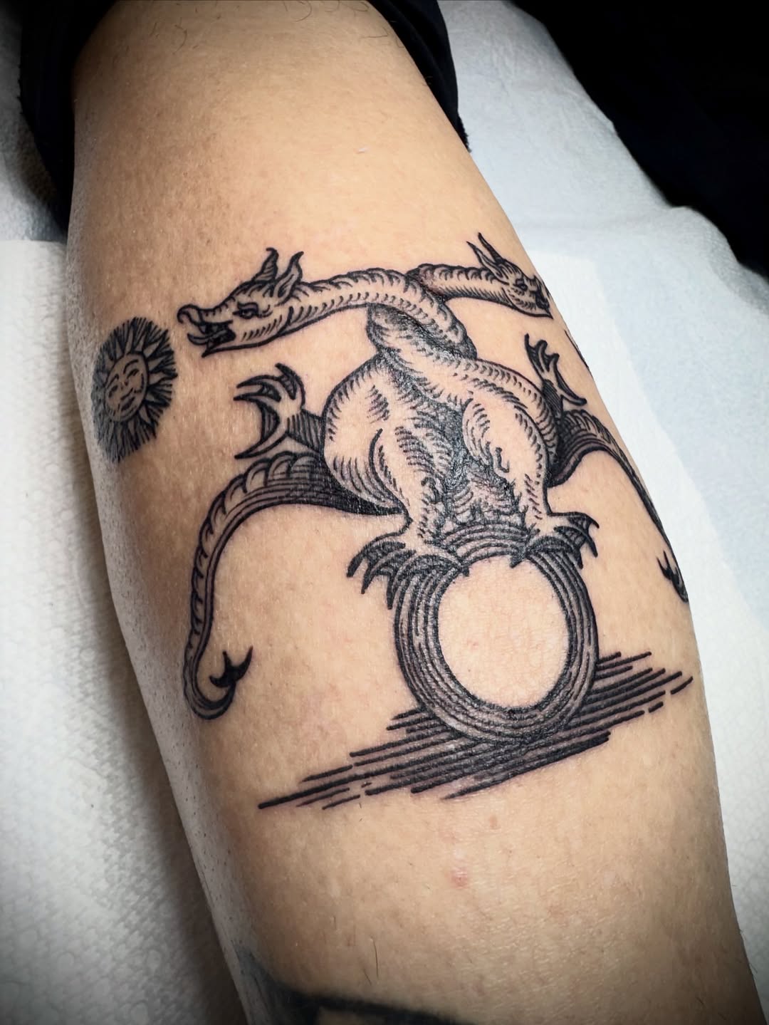 Tattoo by @kristenpaigetattoo — illustrative, black_and_grey