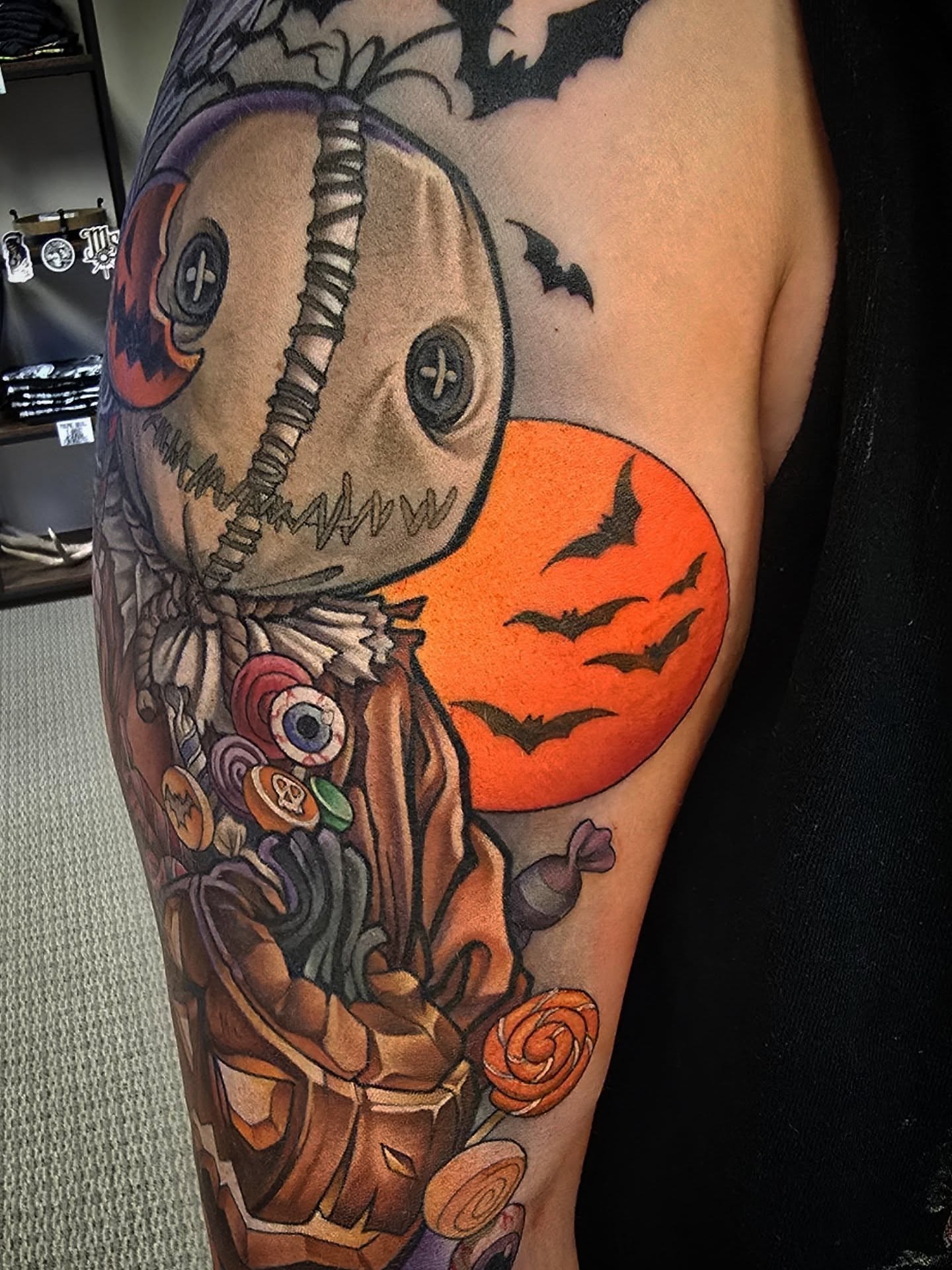 Vintage doll American traditional tattoo on the forearm by Alexander L. Wolff, Rapid City, South Dakota
