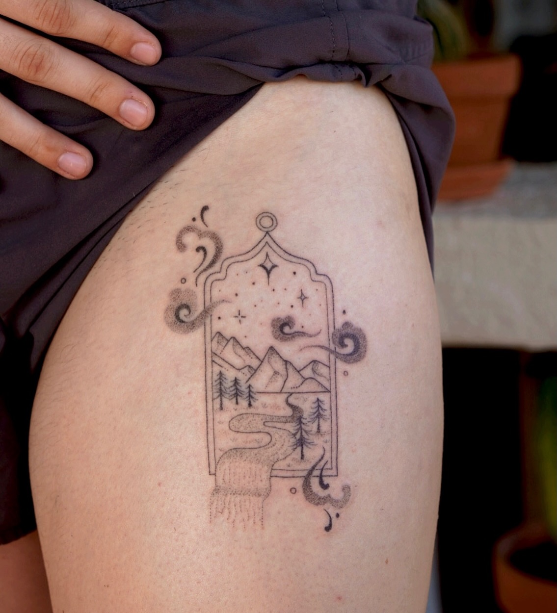 Tattoo by @poeticpokes — dotwork, geometric