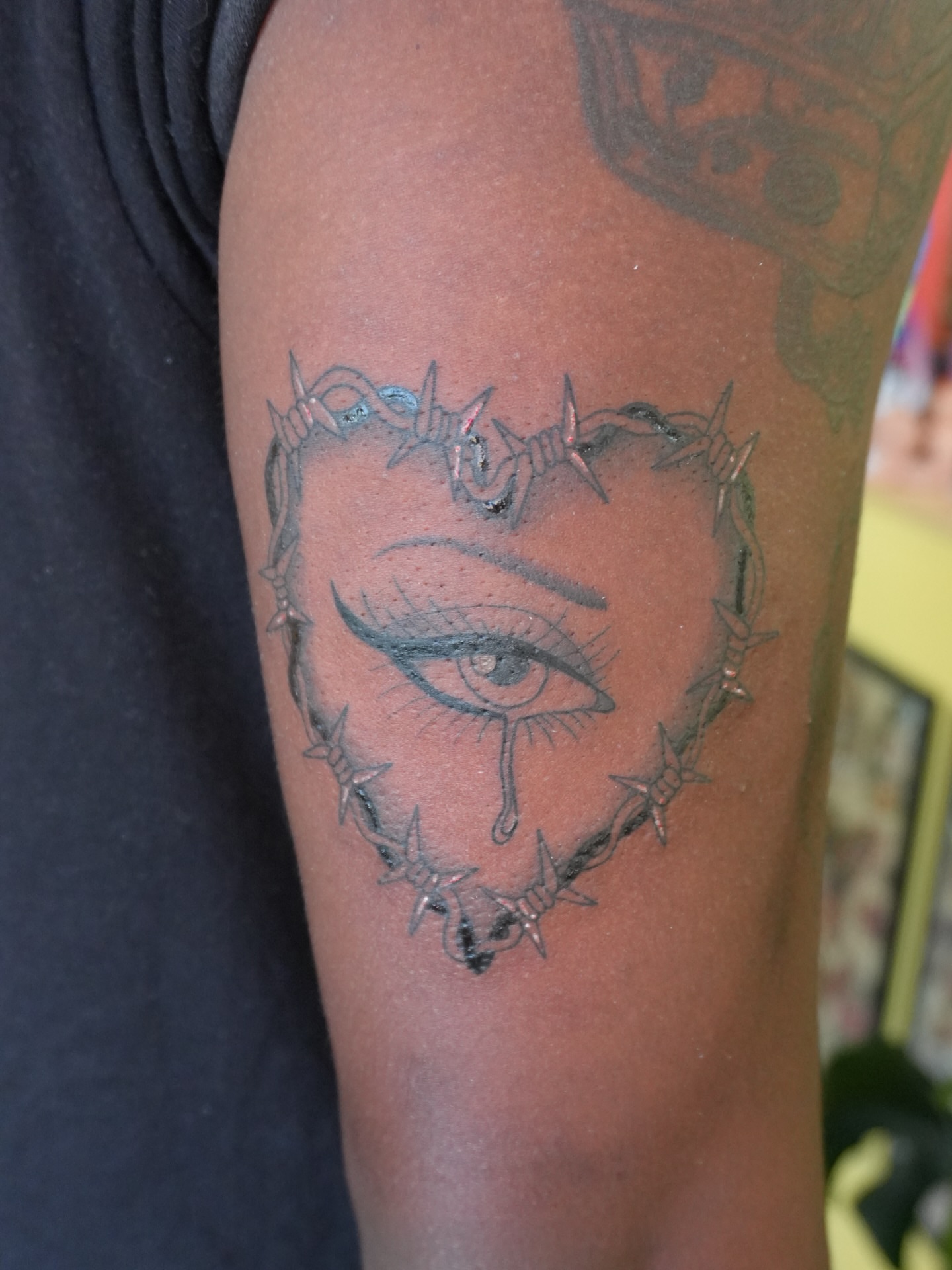 Eye with barbed wire crown realism tattoo on the forearm by Sophie ✨ Nashville Tattoo Artist ✨
