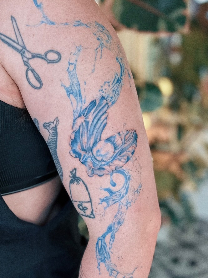 Scissors, bird, skull, bag neo-traditional tattoo on the forearm by 𝗠𝗶𝗱𝗻𝗶𝗴𝗵𝘁 〰️ 𝕄𝕠𝕠𝕟𝕝𝕚𝕘𝕙𝕥