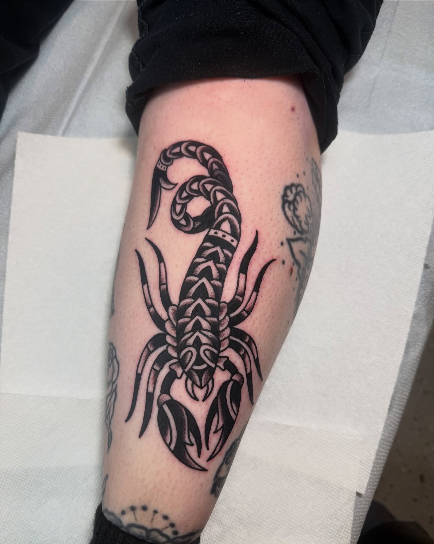 Scorpion black and grey tattoo on the forearm by derrick b. π² Modern Traditional Tattoo