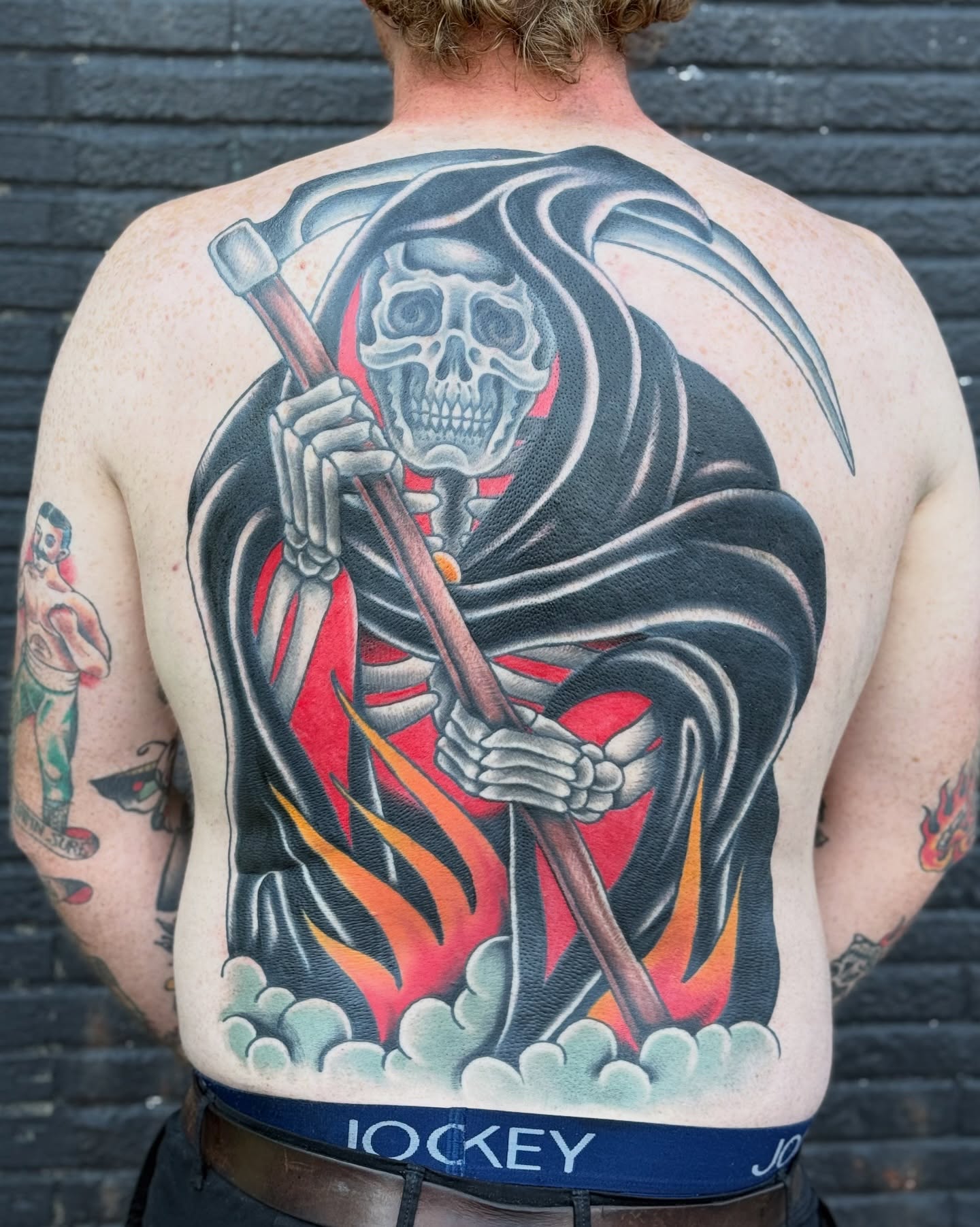 Grim reaper American traditional tattoo on the back by derrick b. π² Modern Traditional Tattoo