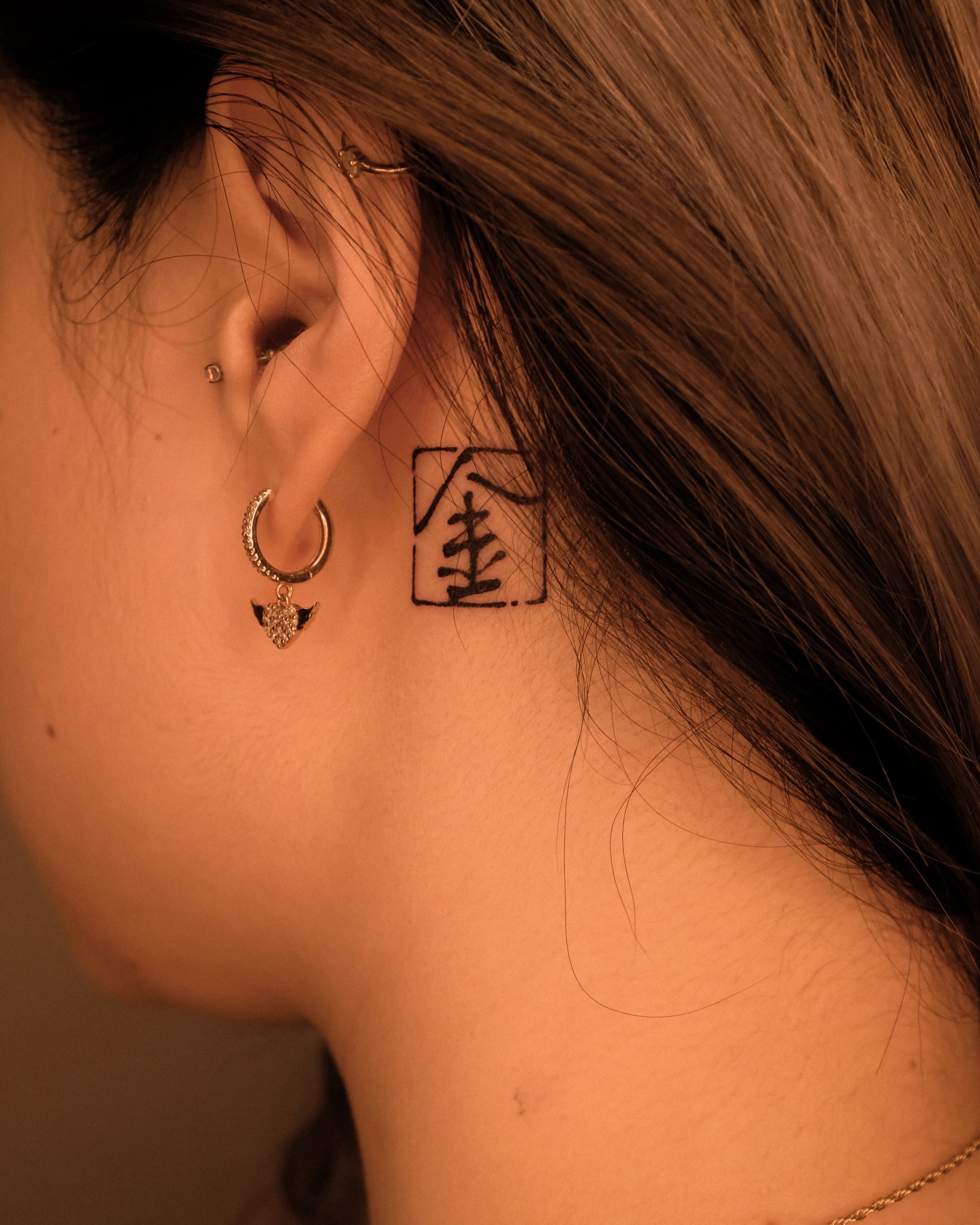 Kanji character black and grey tattoo on the neck by ❖ Tomi ❖