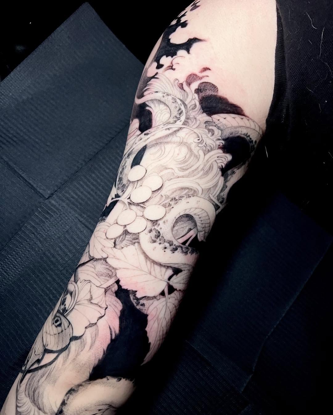 Tattoo by @the_last_centra — dotwork, black_and_grey