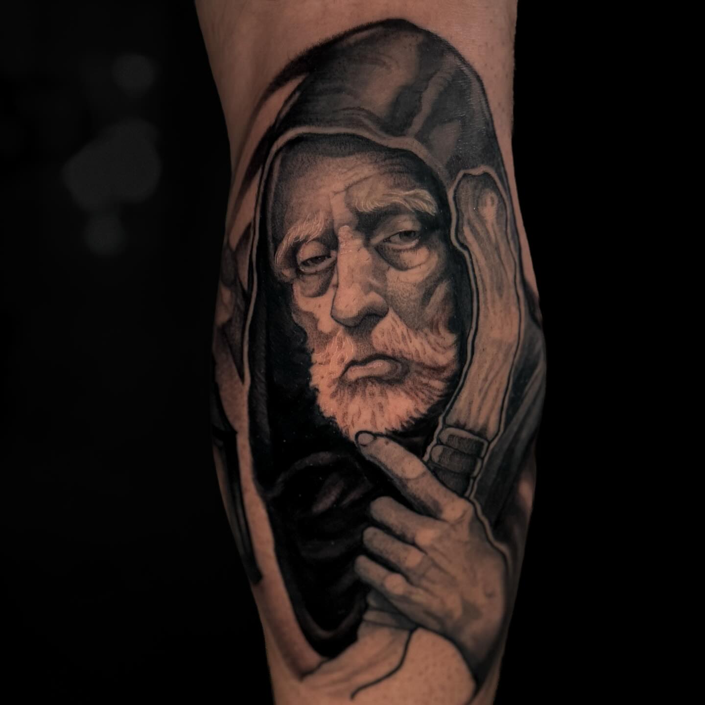 Old man realism tattoo on the forearm by Dreadnot
