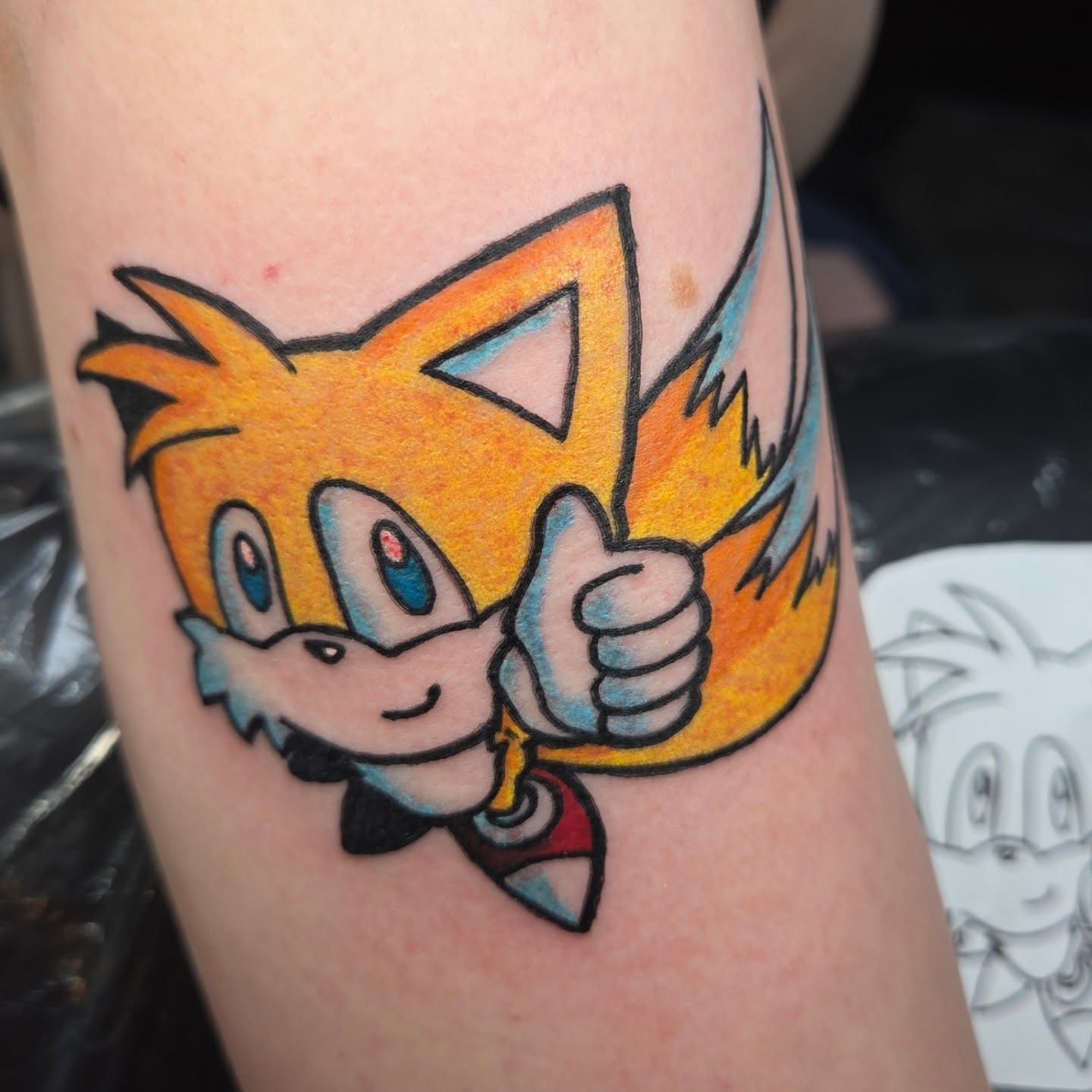 Tails new school tattoo on the forearm by Chaz Escobar