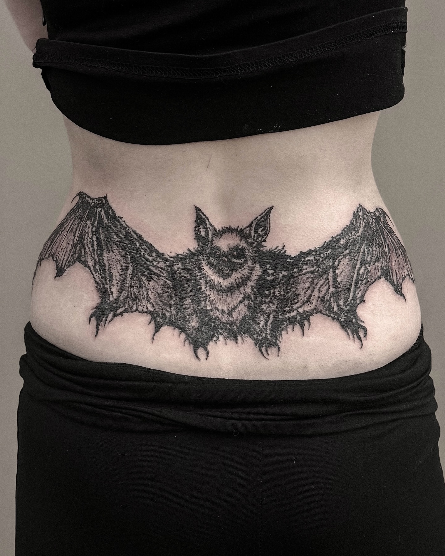 Bat black and grey tattoo on the torso by ąʑཞąıą ཞąıŋ