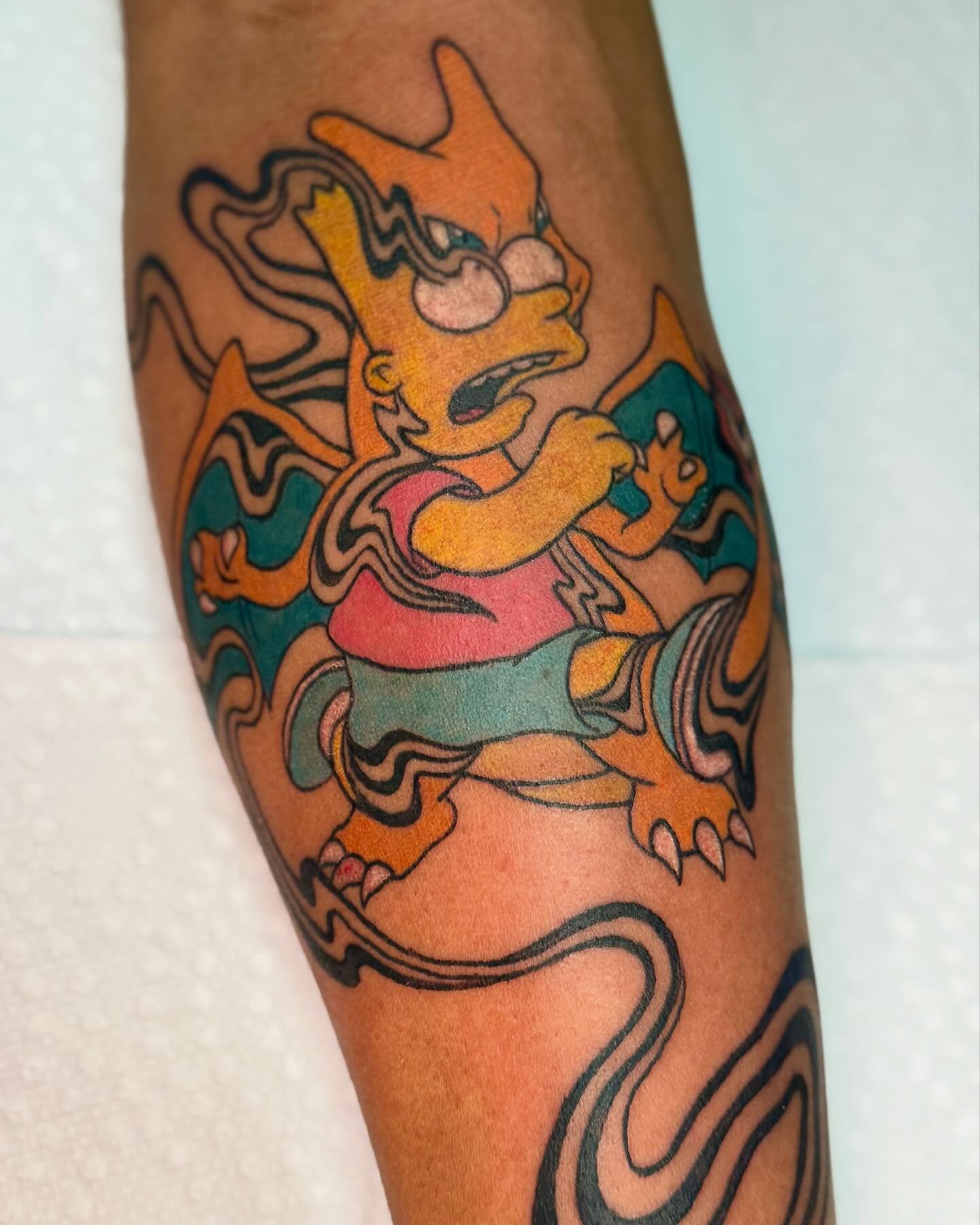 Bart simpson new school tattoo on the forearm by Erin Blaney
